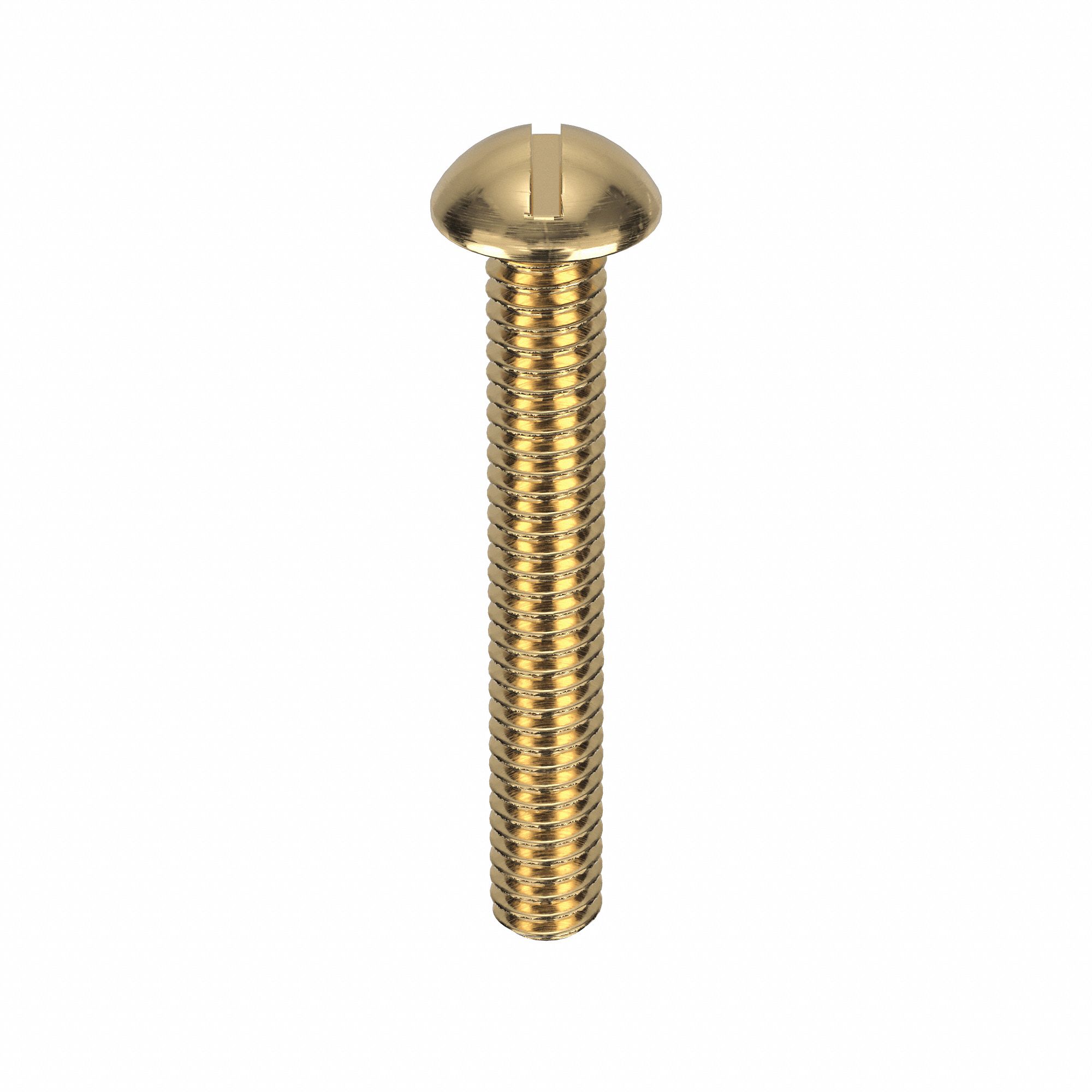 Machine Screw: #12-24 Thread Size, 1 1/2 in Lg, Brass, Plain, Round, Slotted, Machine Screw, 50 PK
