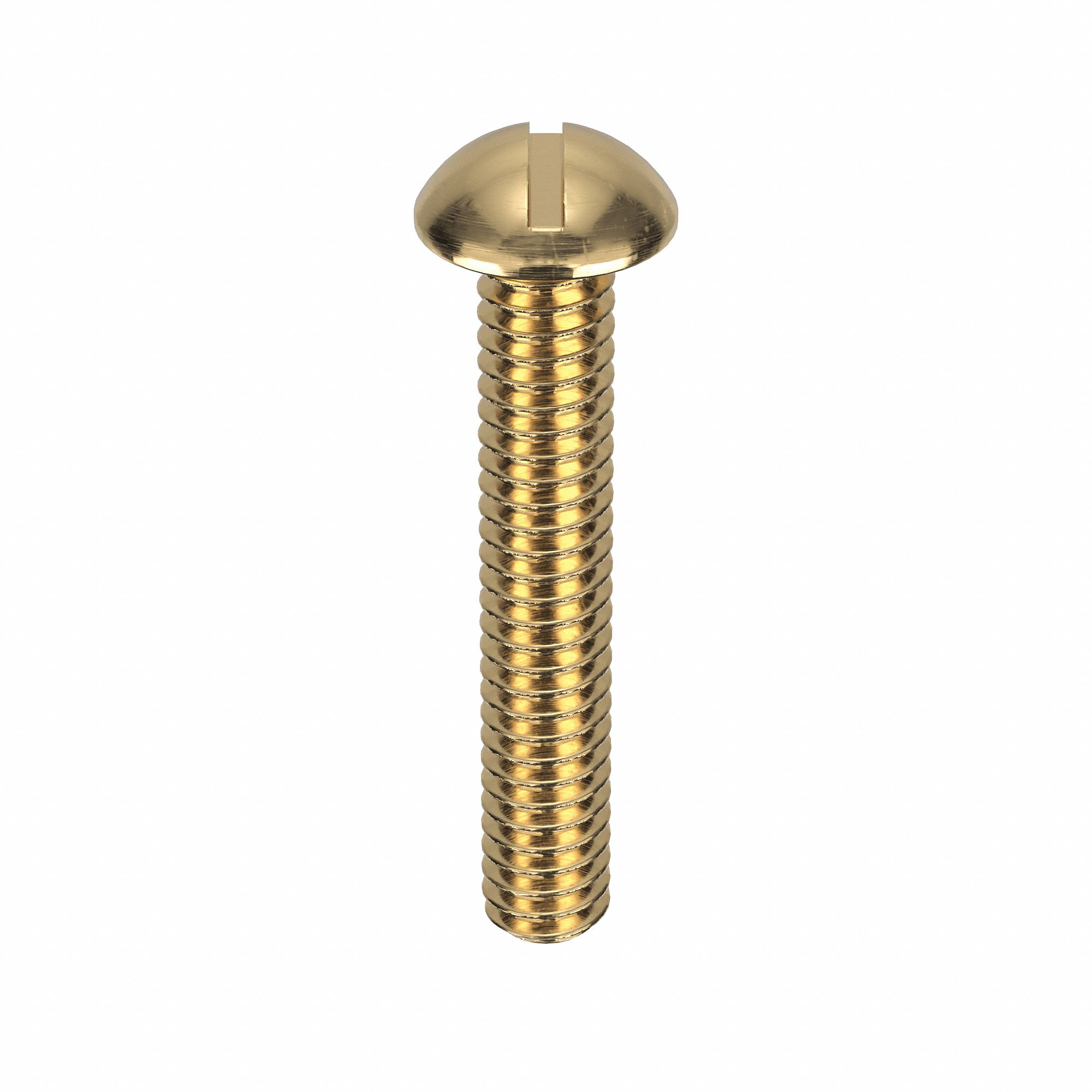 Machine Screw: 1/4"-20 Thread Size, 1 1/2 in Lg, Brass, Plain, Round, Slotted, Machine Screw, 50 PK