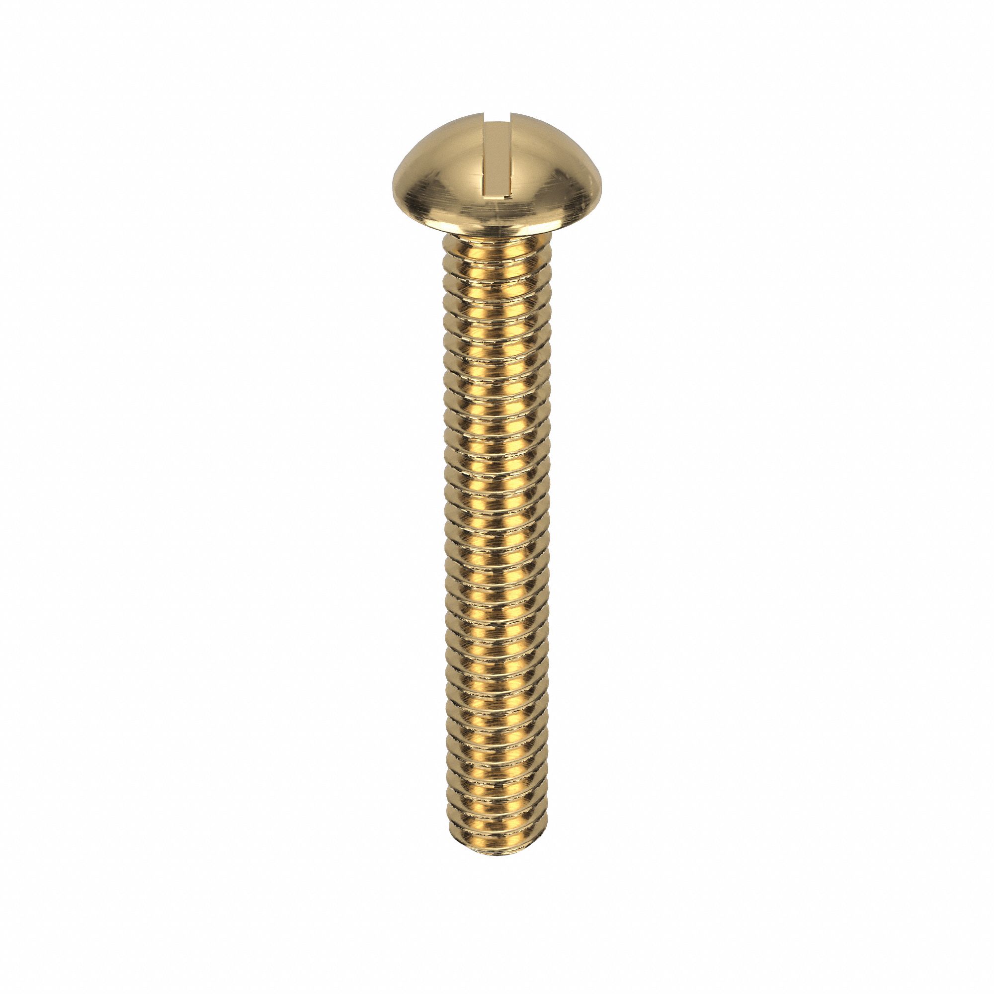 Machine Screw: 1/4"-20 Thread Size, 1 3/4 in Lg, Brass, Plain, Round, Slotted, Machine Screw, 50 PK
