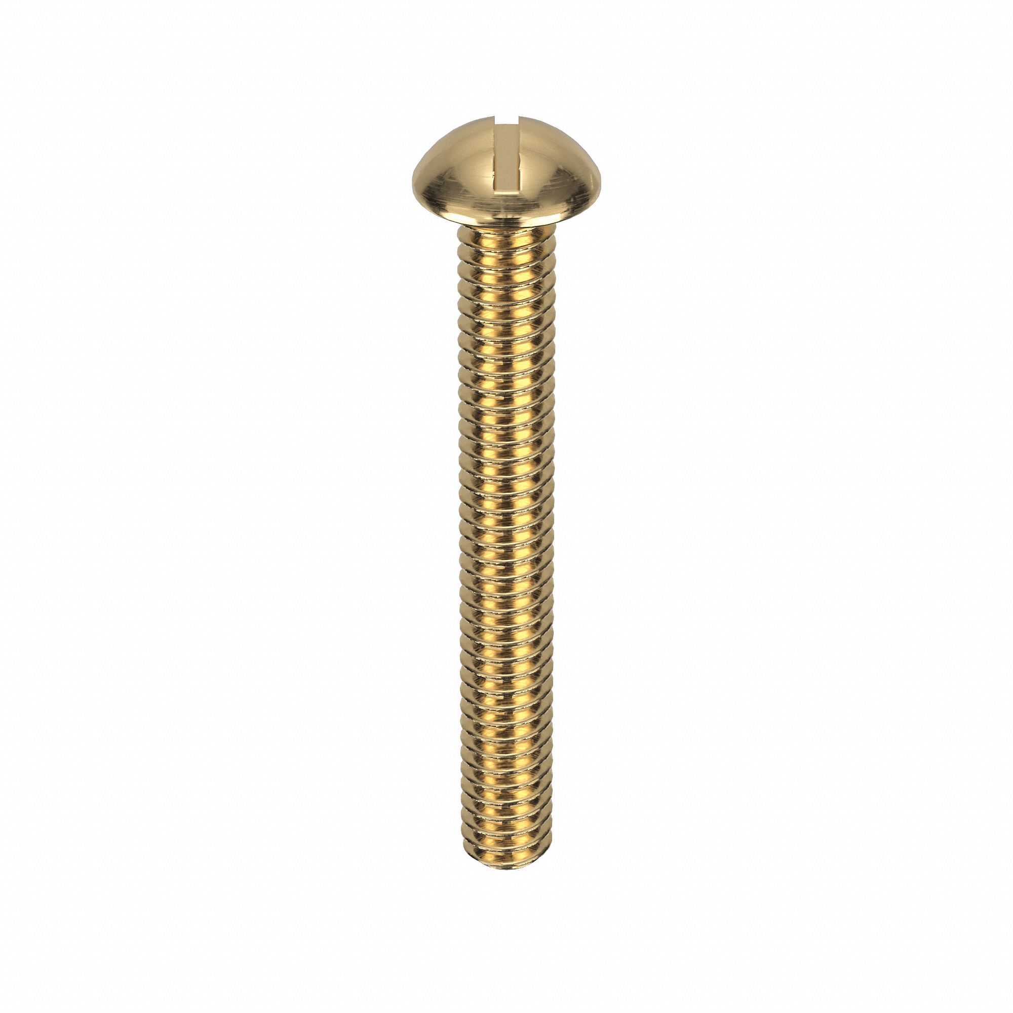 Machine Screw: 1/4"-20 Thread Size, 2 in Lg, Brass, Plain, Round, Slotted, Machine Screw, 50 PK