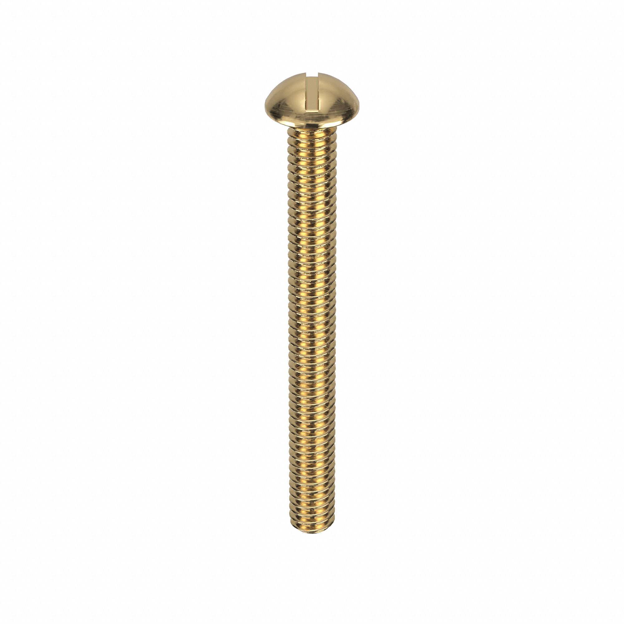 Machine Screw: 1/4"-20 Thread Size, 2 1/2 in Lg, Brass, Plain, Round, Slotted, Machine Screw, 50 PK