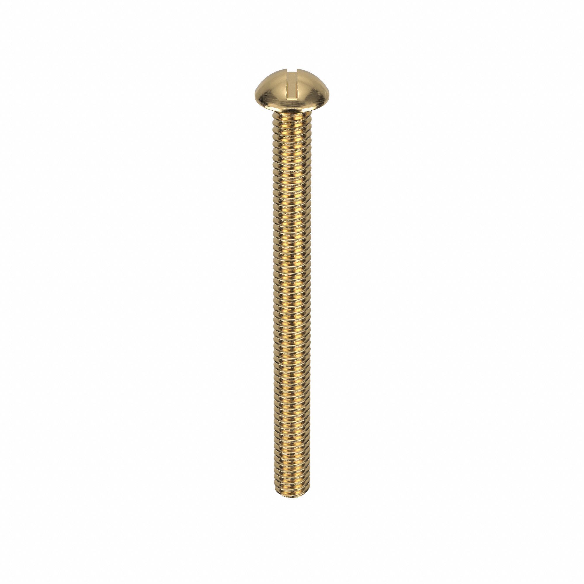 Machine Screw: 1/4"-20 Thread Size, 3 in Lg, Brass, Plain, Round, Slotted, Machine Screw, 50 PK