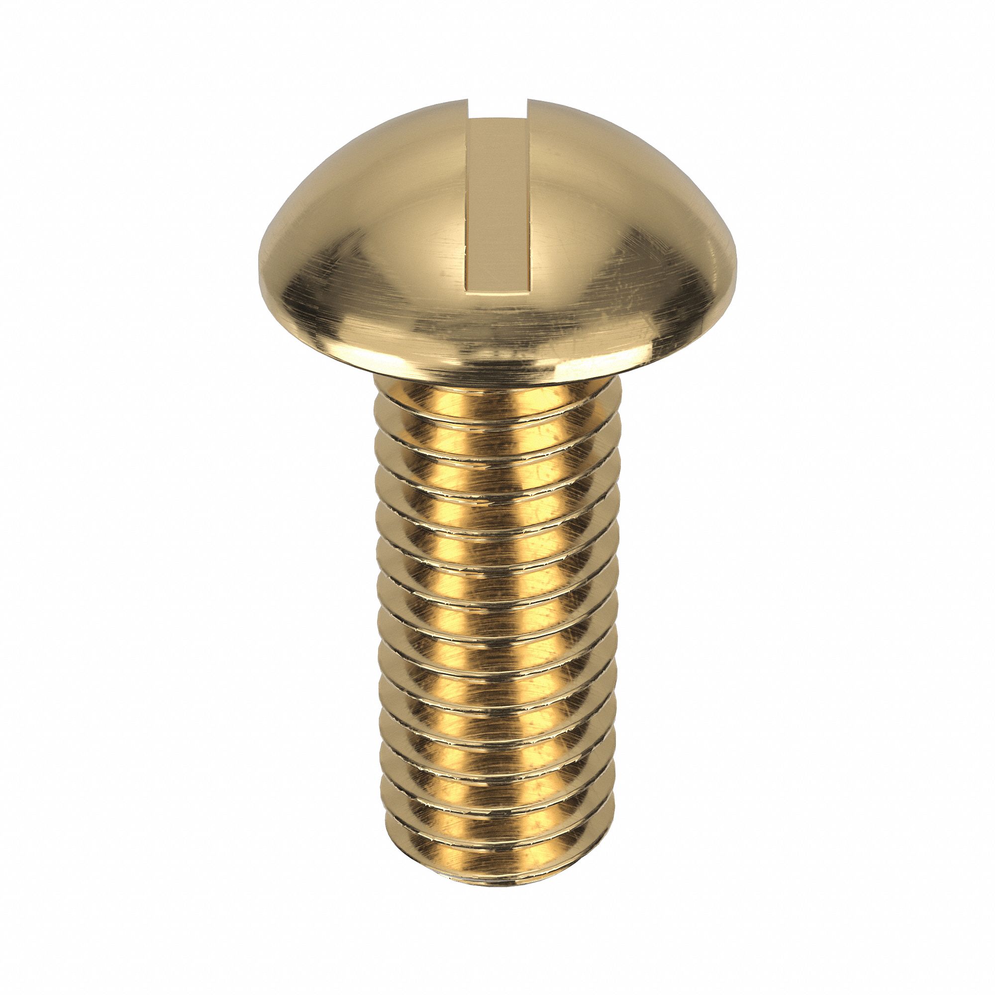 Machine Screw: 3/8"-16 Thread Size, 1 in Lg, Brass, Plain, Round, Slotted, Machine Screw, 10 PK