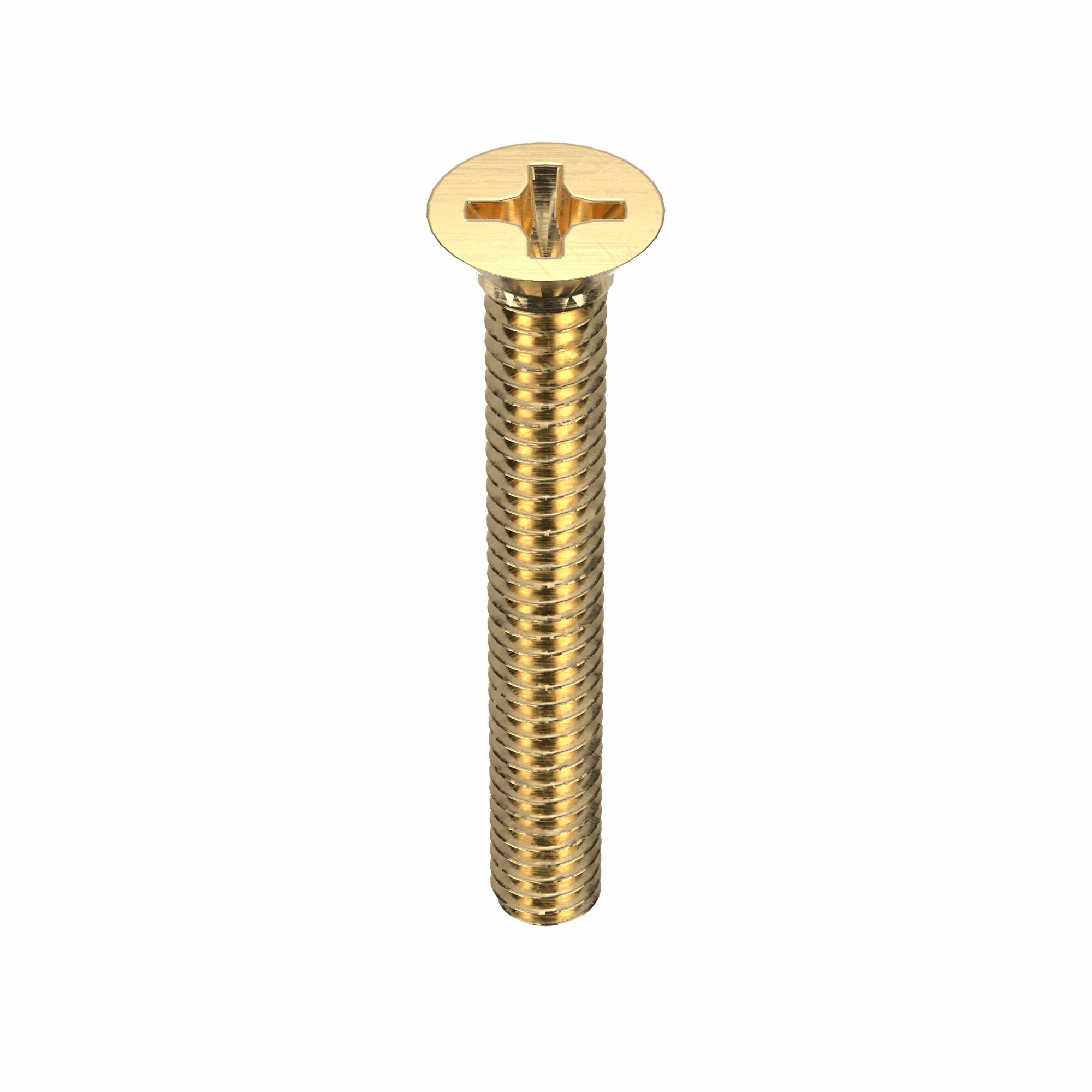 Machine Screw: #8-32 Thread Size, 1 1/4 in Lg, Brass, Plain, Flat, Phillips, Machine Screw, 50 PK