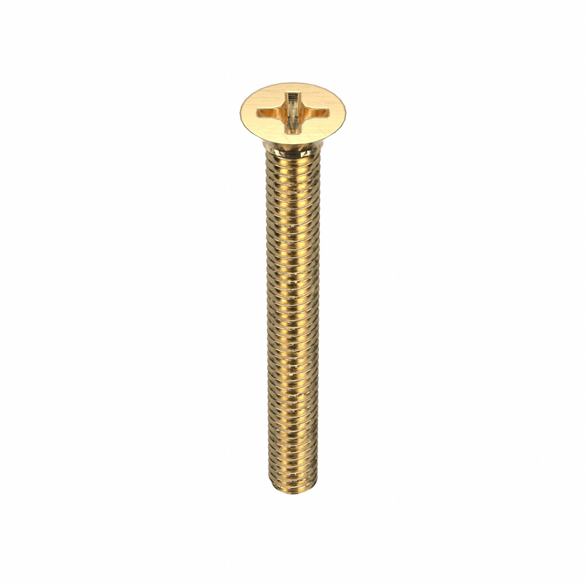 Machine Screw: #8-32 Thread Size, 1 1/2 in Lg, Brass, Plain, Flat, Phillips, Machine Screw, 50 PK