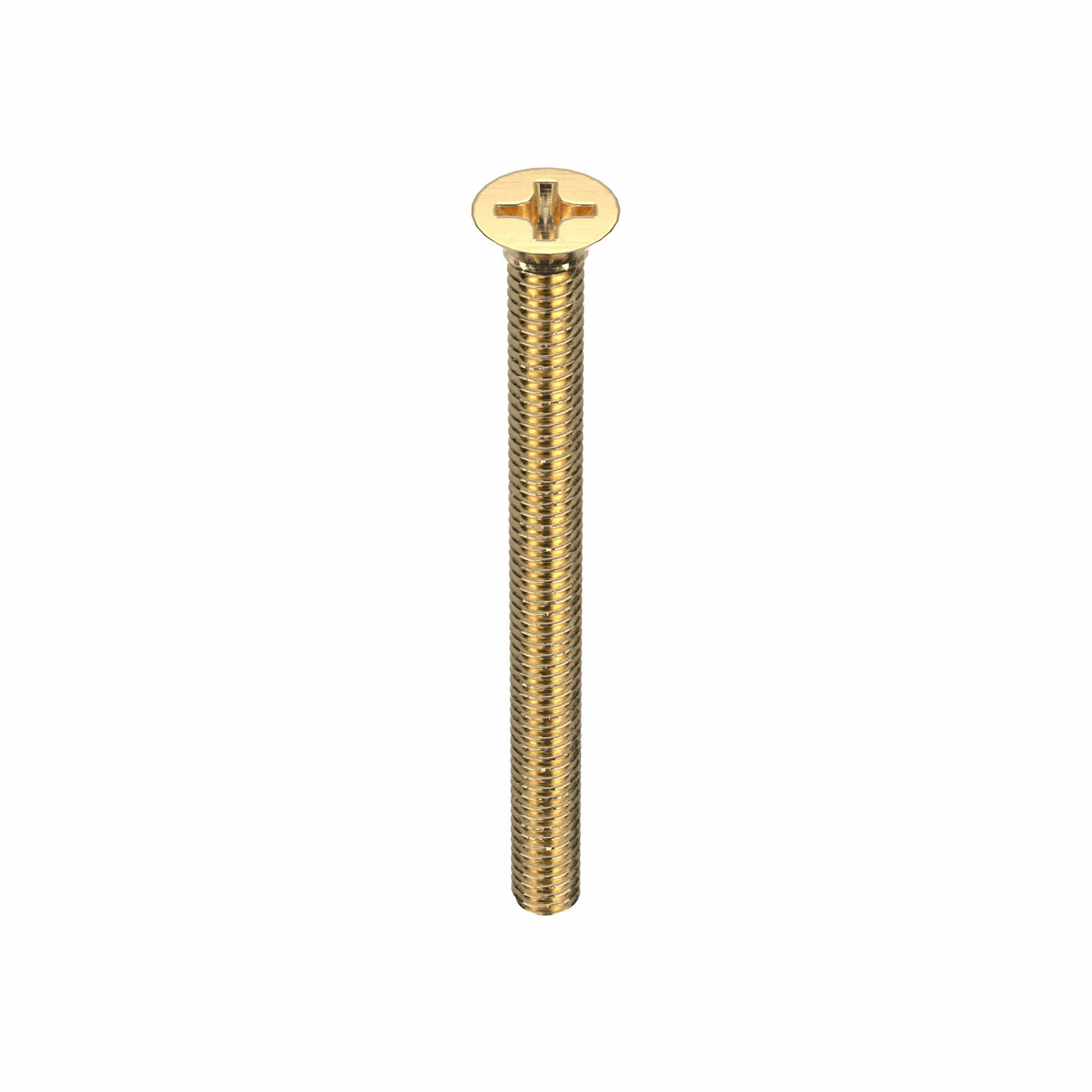 Machine Screw: #8-32 Thread Size, 2 in Lg, Brass, Plain, Flat, Phillips, Machine Screw, 50 PK