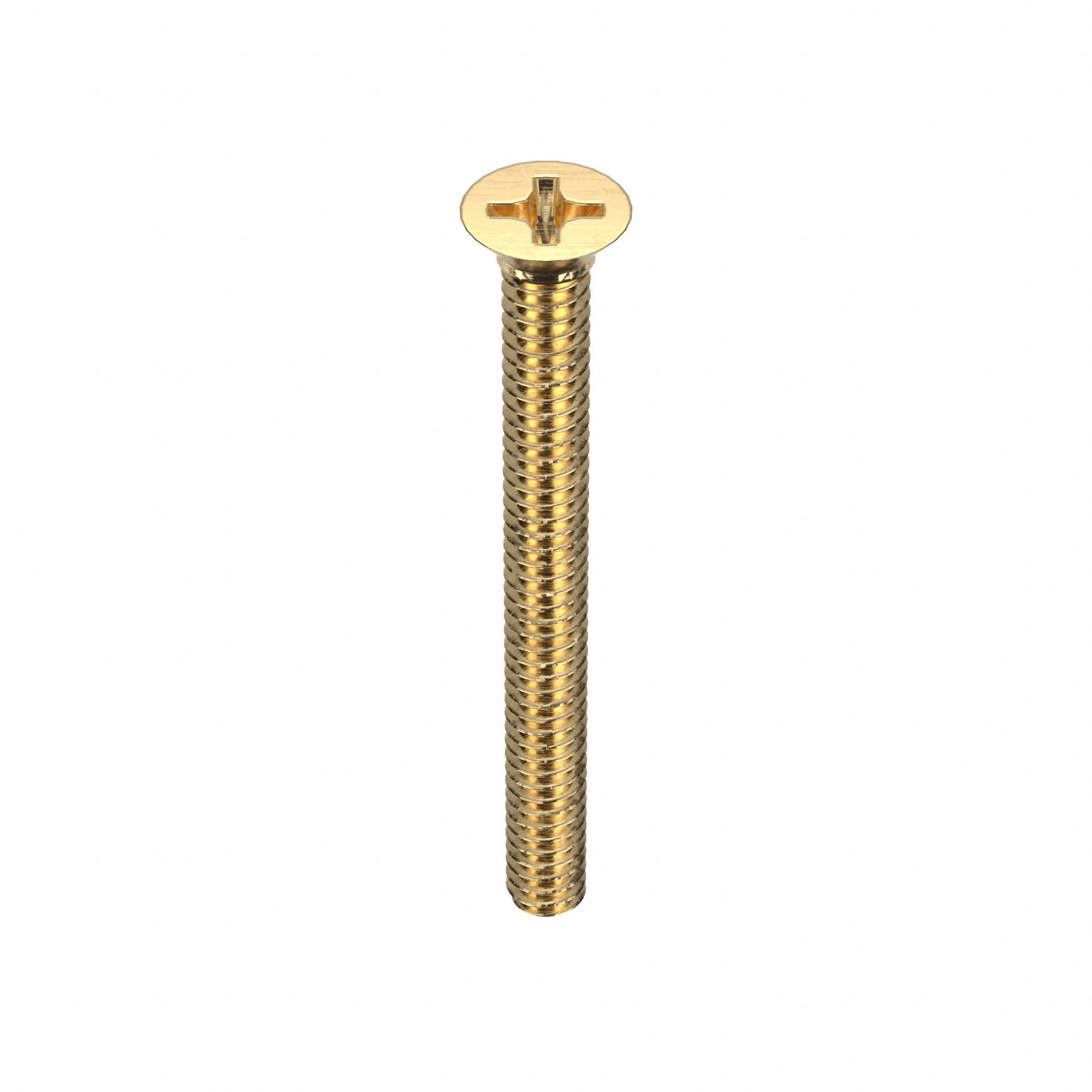 Machine Screw: #10-24 Thread Size, 2 in Lg, Brass, Plain, Flat, Phillips, Machine Screw, 50 PK