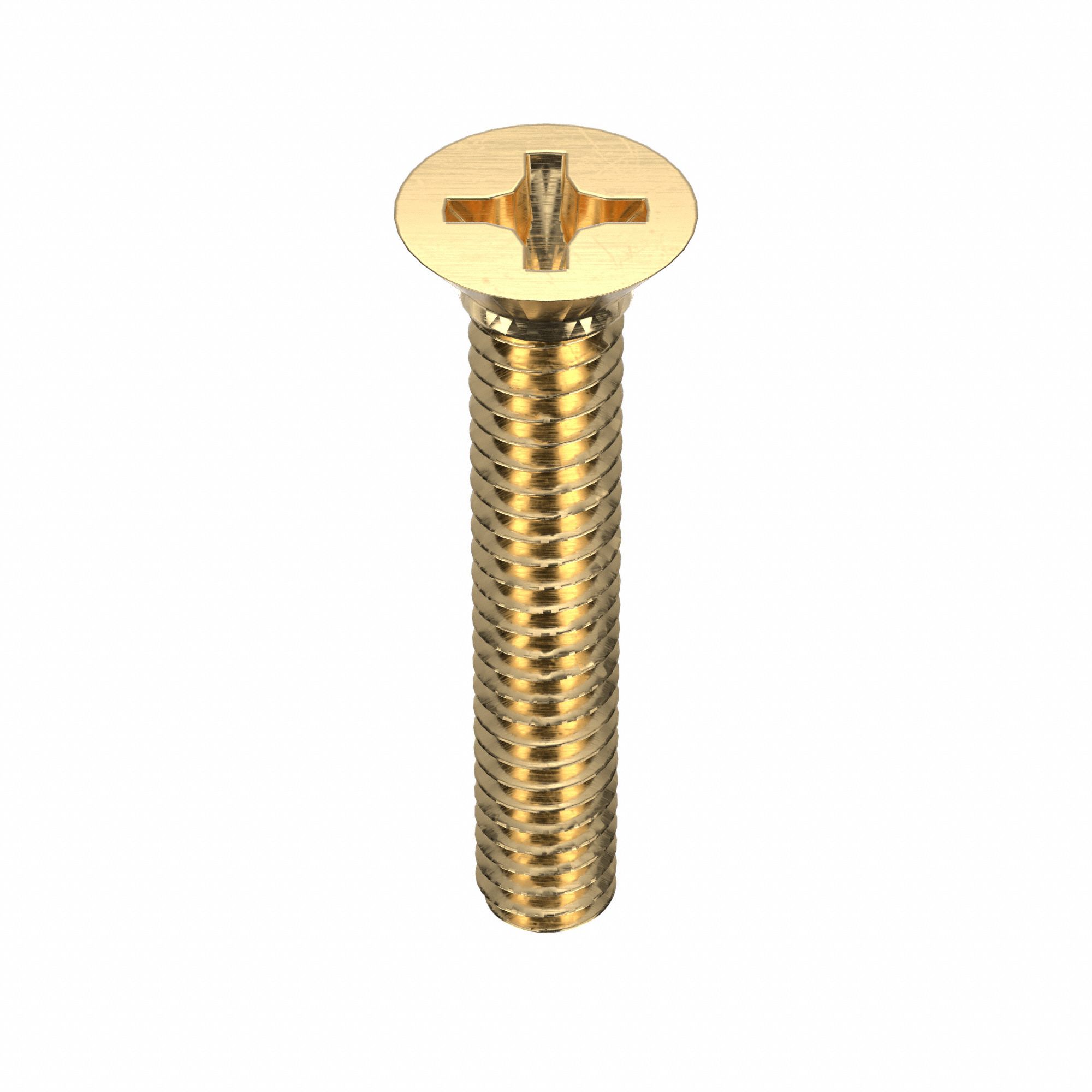 Machine Screw: 1/4"-20 Thread Size, 1 1/2 in Lg, Brass, Plain, Flat, Phillips, Machine Screw, 50 PK