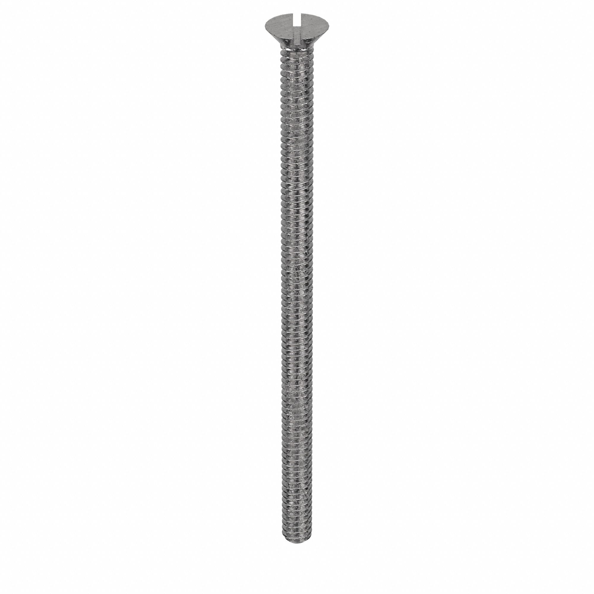 Machine Screw: #10-24 Thread Size, 3 1/2 in Lg, 18-8, Stainless Steel, Plain, Flat, Slotted, 50 PK