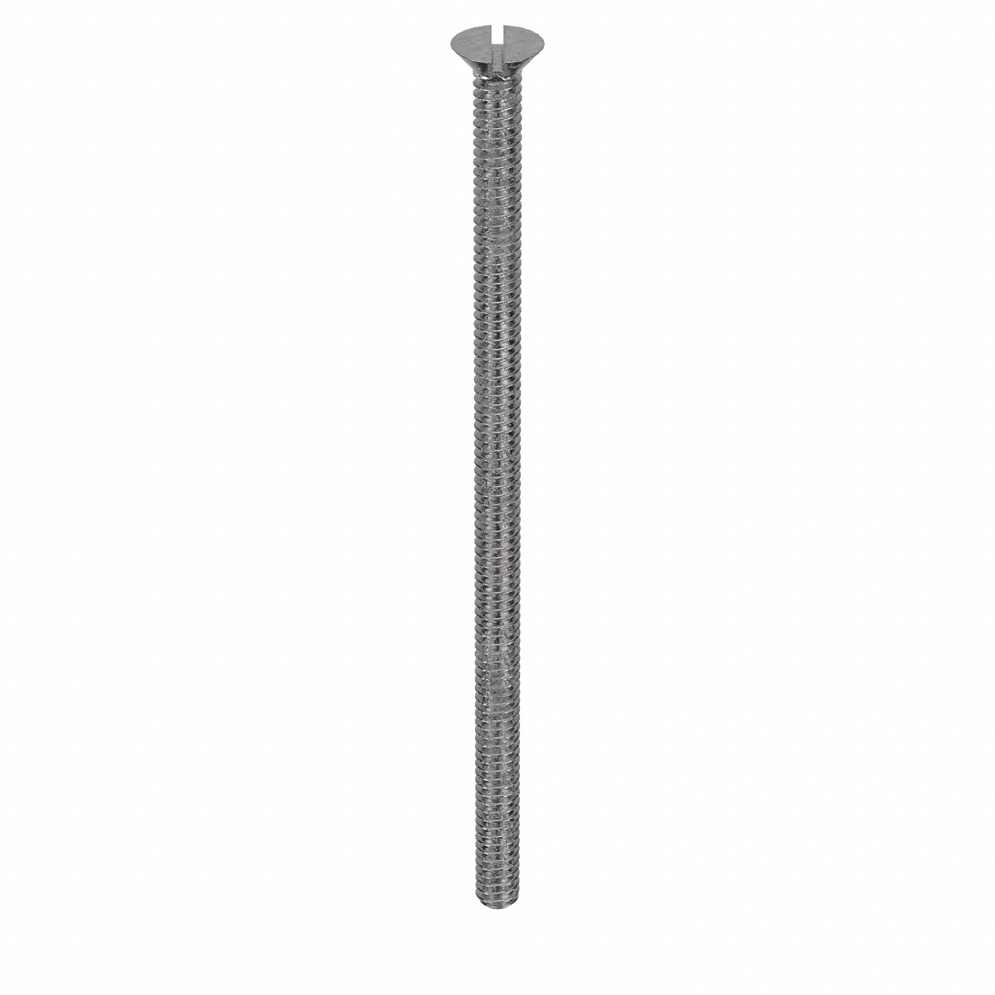 Machine Screw: #10-24 Thread Size, 4 in Lg, 18-8, Stainless Steel, Plain, Flat, Slotted, 25 PK