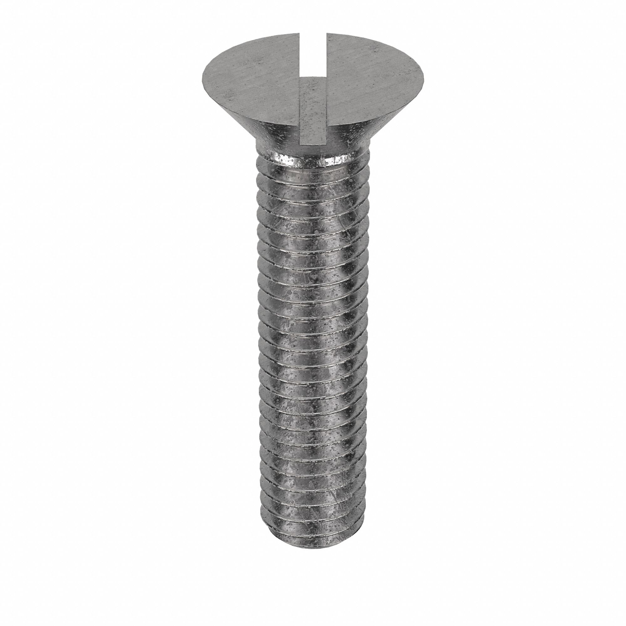 Machine Screw: 3/8"-16 Thread Size, 1 3/4 in Lg, 18-8, Stainless Steel, Plain, Flat, Slotted, 25 PK