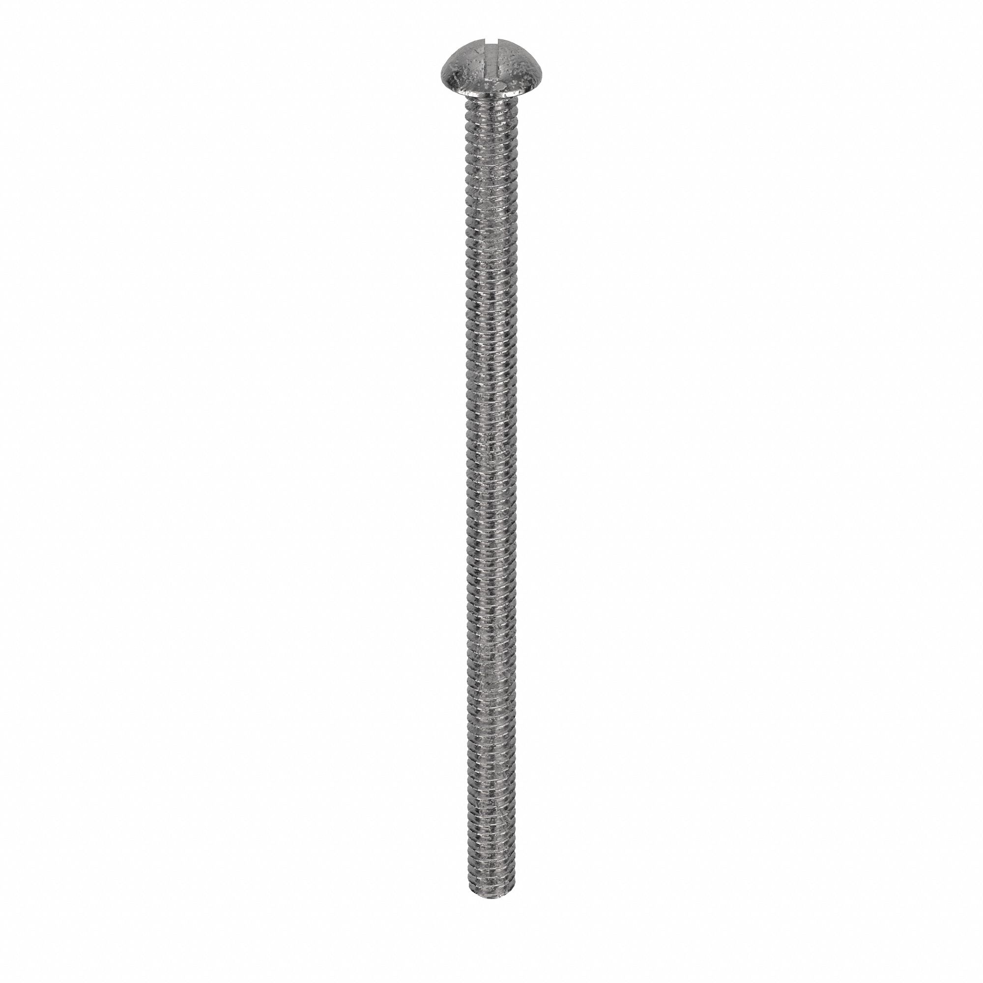 Machine Screw: #10-24 Thread Size, 3 1/2 in Lg, 18-8, Stainless Steel, Plain, Round, Slotted, 50 PK