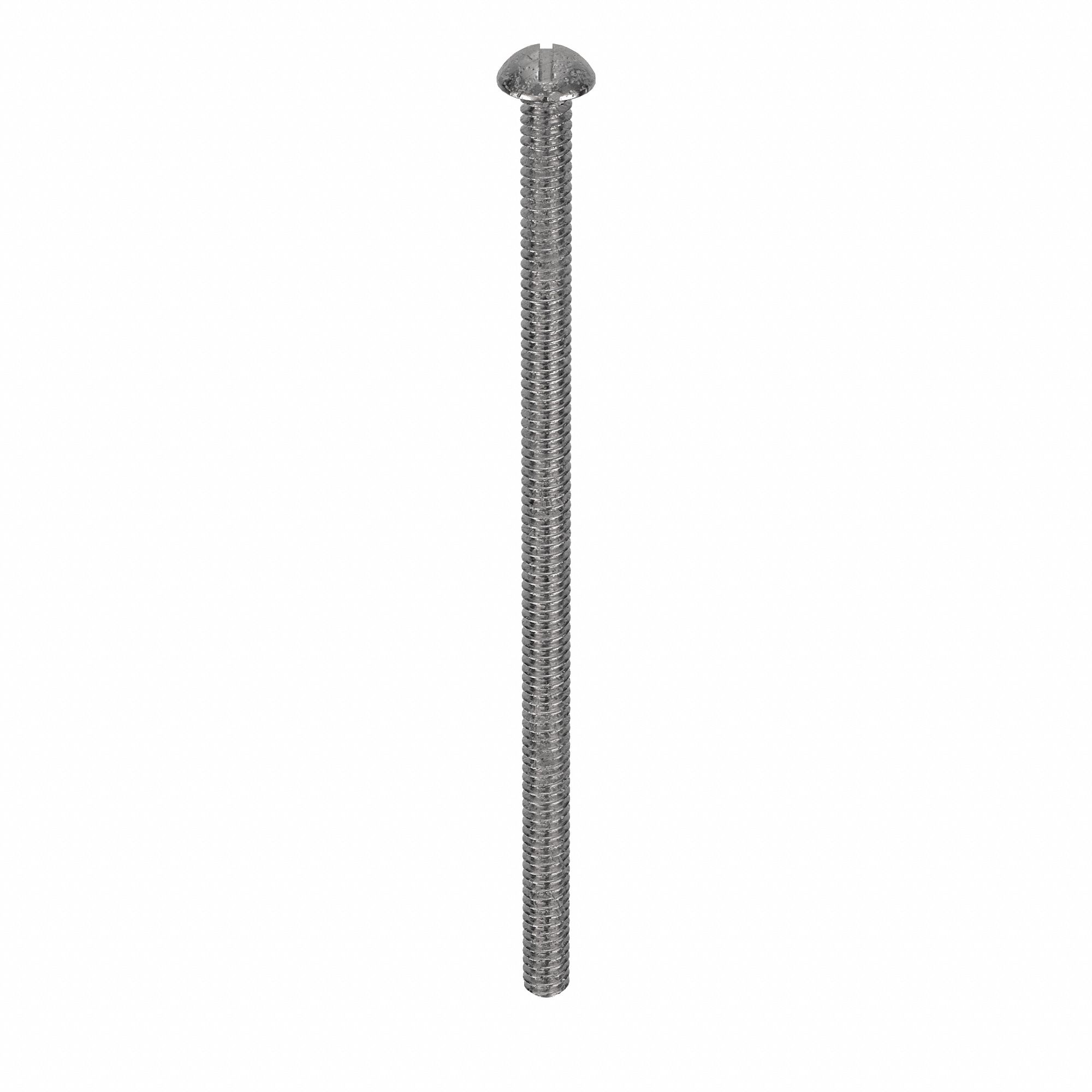 Machine Screw: #10-24 Thread Size, 4 in Lg, 18-8, Stainless Steel, Plain, Round, Slotted, 25 PK