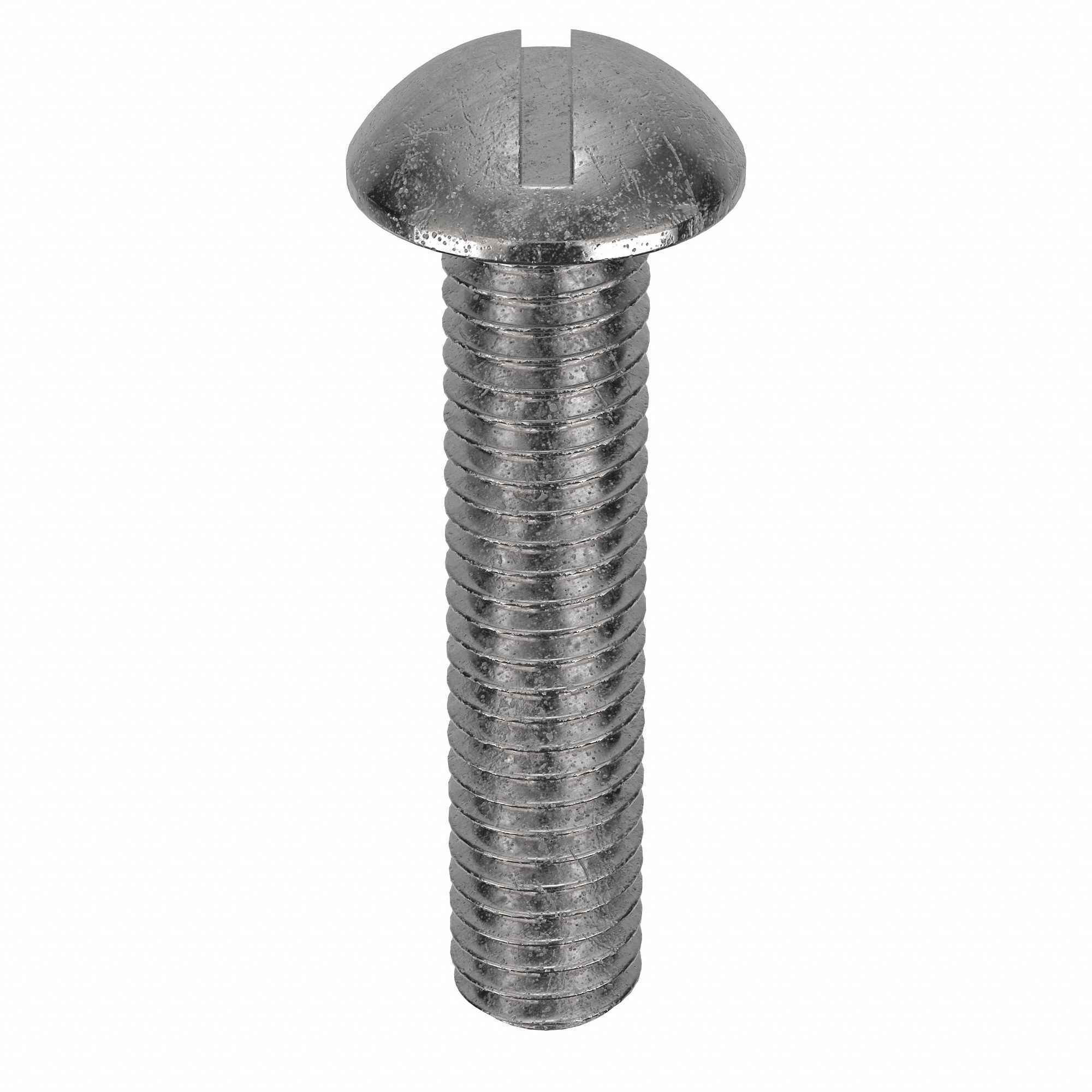 Machine Screw: 3/8"-16 Thread Size, 1 3/4 in Lg, 18-8, Stainless Steel, Plain, Round, Slotted, 25 PK