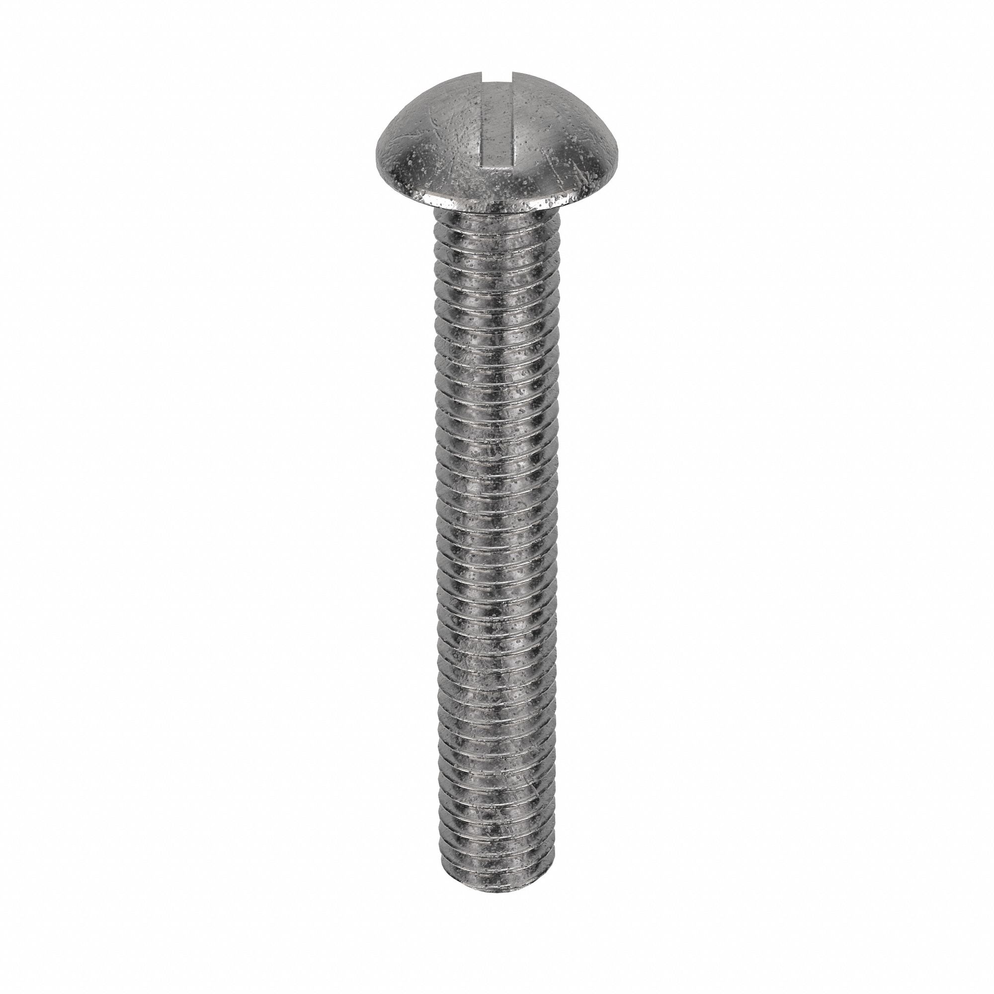 Machine Screw: 3/8"-16 Thread Size, 2 1/2 in Lg, 18-8, Stainless Steel, Plain, Round, Slotted, 10 PK