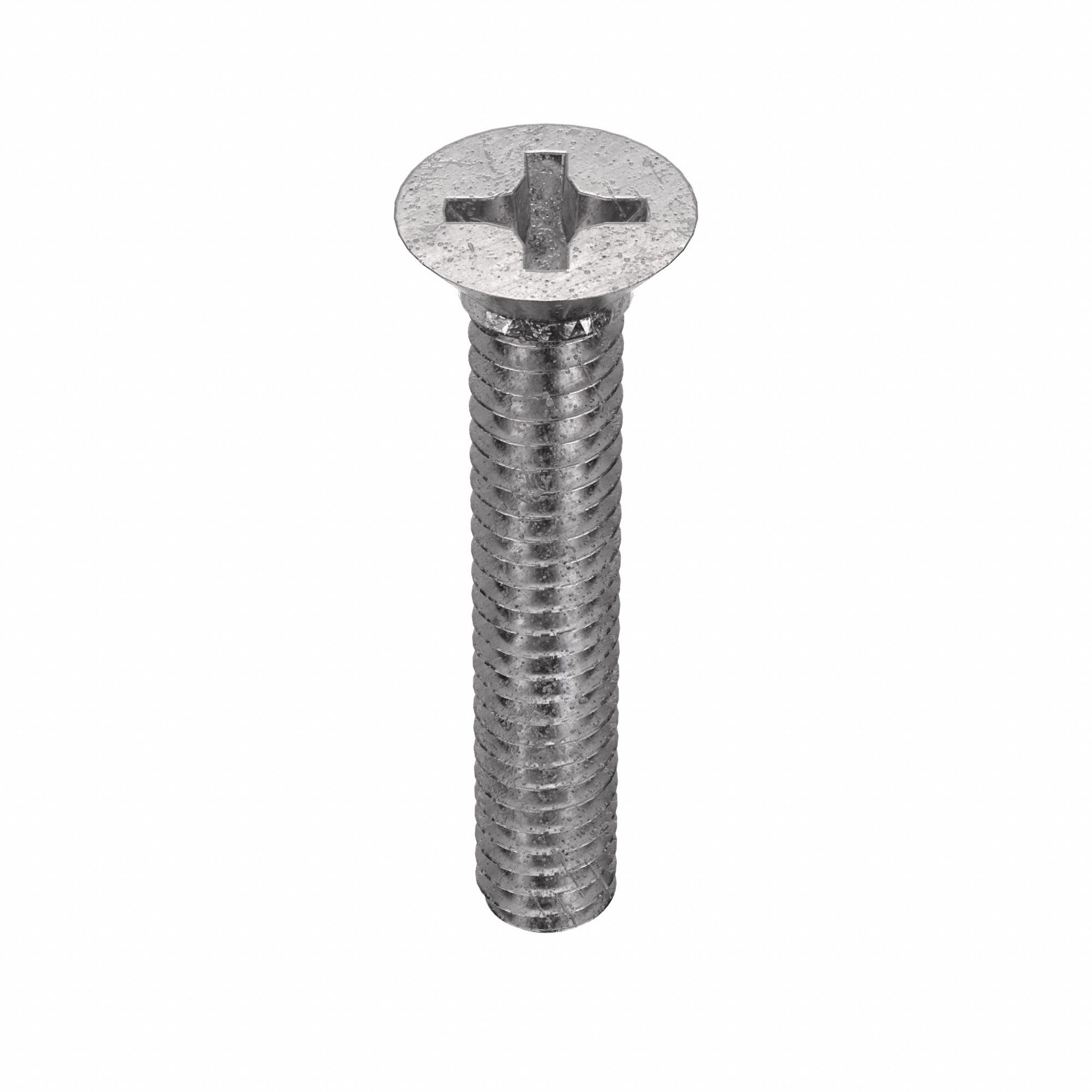 Machine Screw: 1/4"-20 Thread Size, 1 1/2 in Lg, 18-8, Stainless Steel, Plain, Flat, Phillips, 50 PK