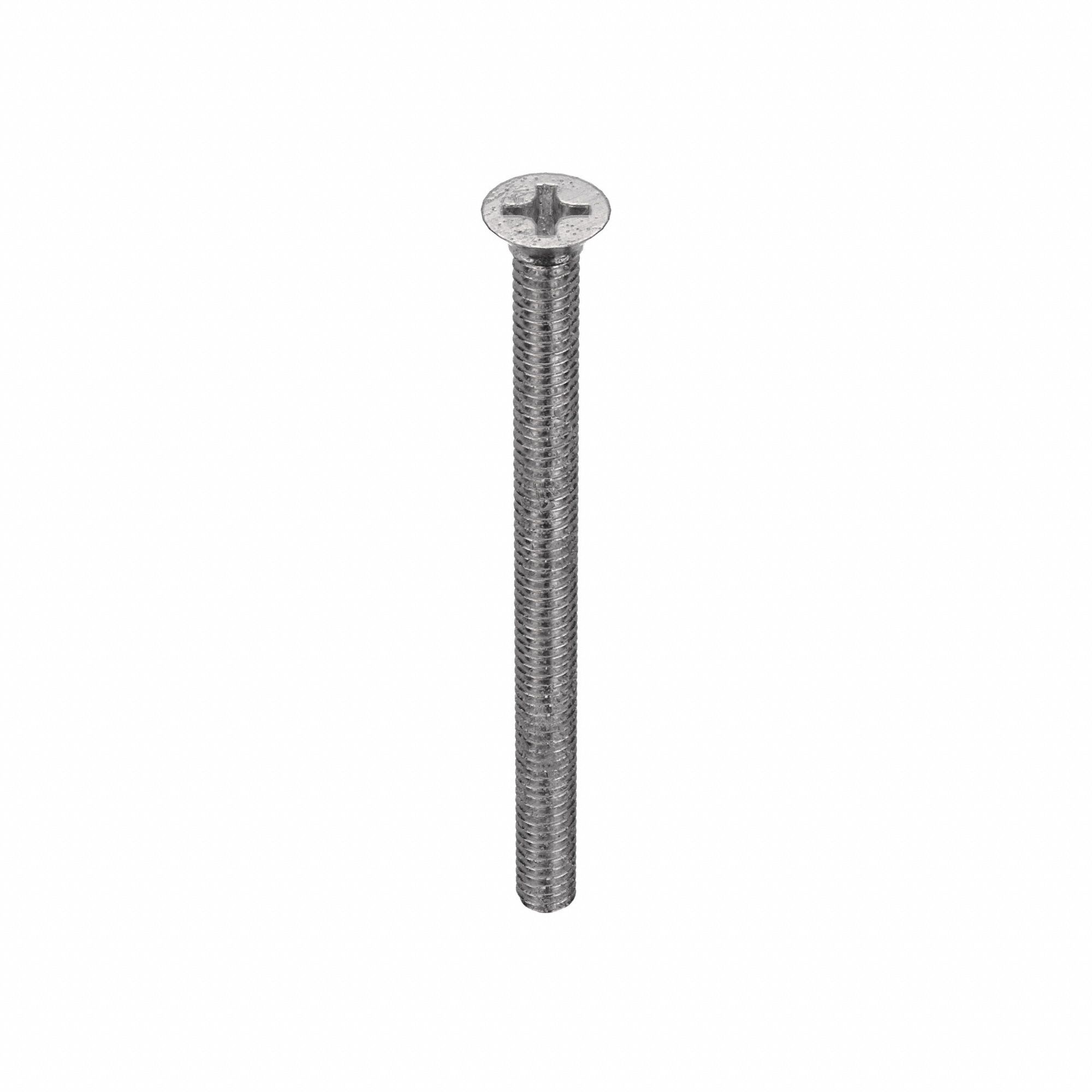 Machine Screw: M5x0.80 Thread Size, 80 mm Lg, 18-8, Stainless Steel, Plain, Flat, Phillips, 50 PK