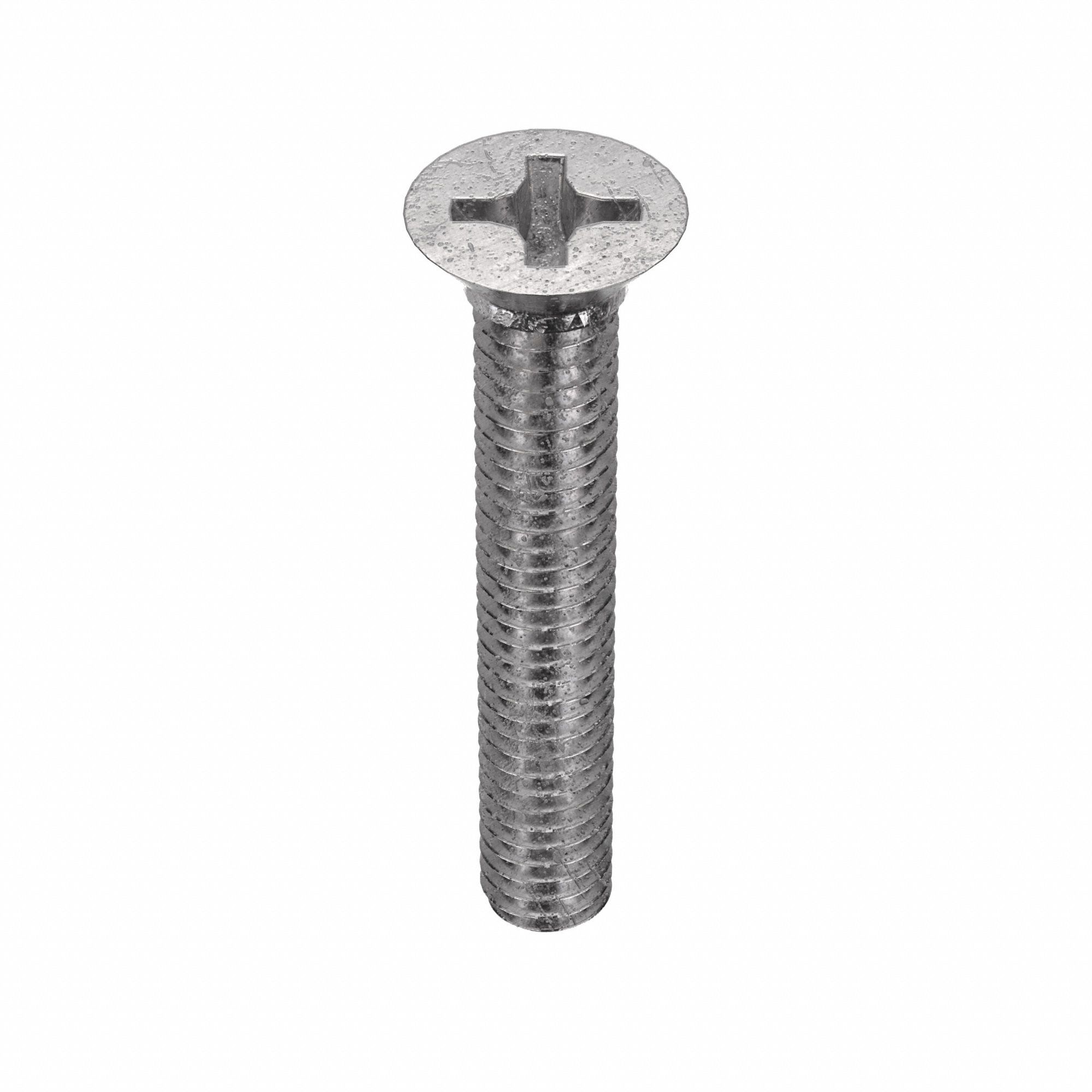 Machine Screw: 5/16"-18 Thread Size, 2 in Lg, 18-8, Stainless Steel, Plain, Flat, Phillips, 10 PK