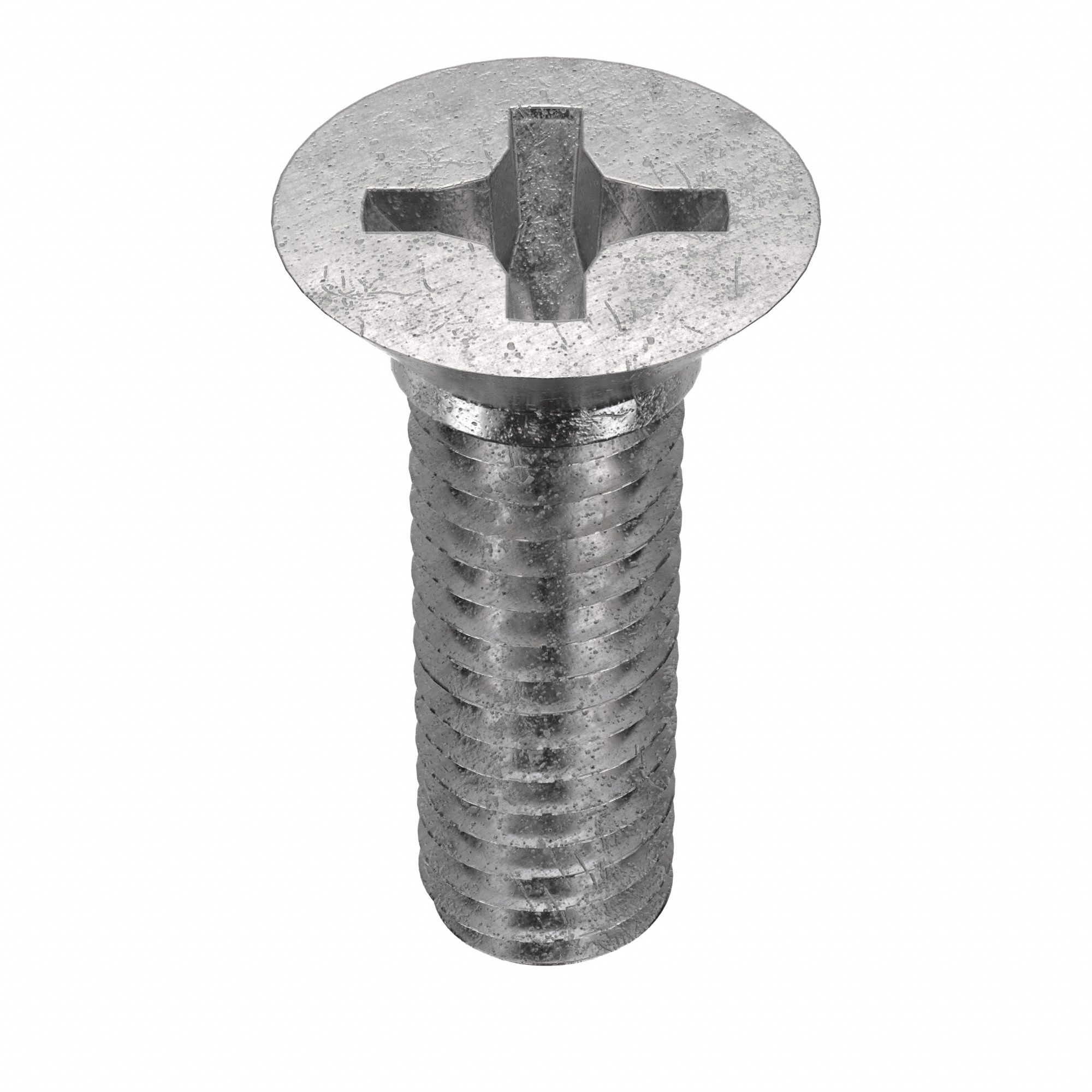 Machine Screw: 3/8"-16 Thread Size, 1 1/4 in Lg, 18-8, Stainless Steel, Plain, Flat, Phillips, 25 PK