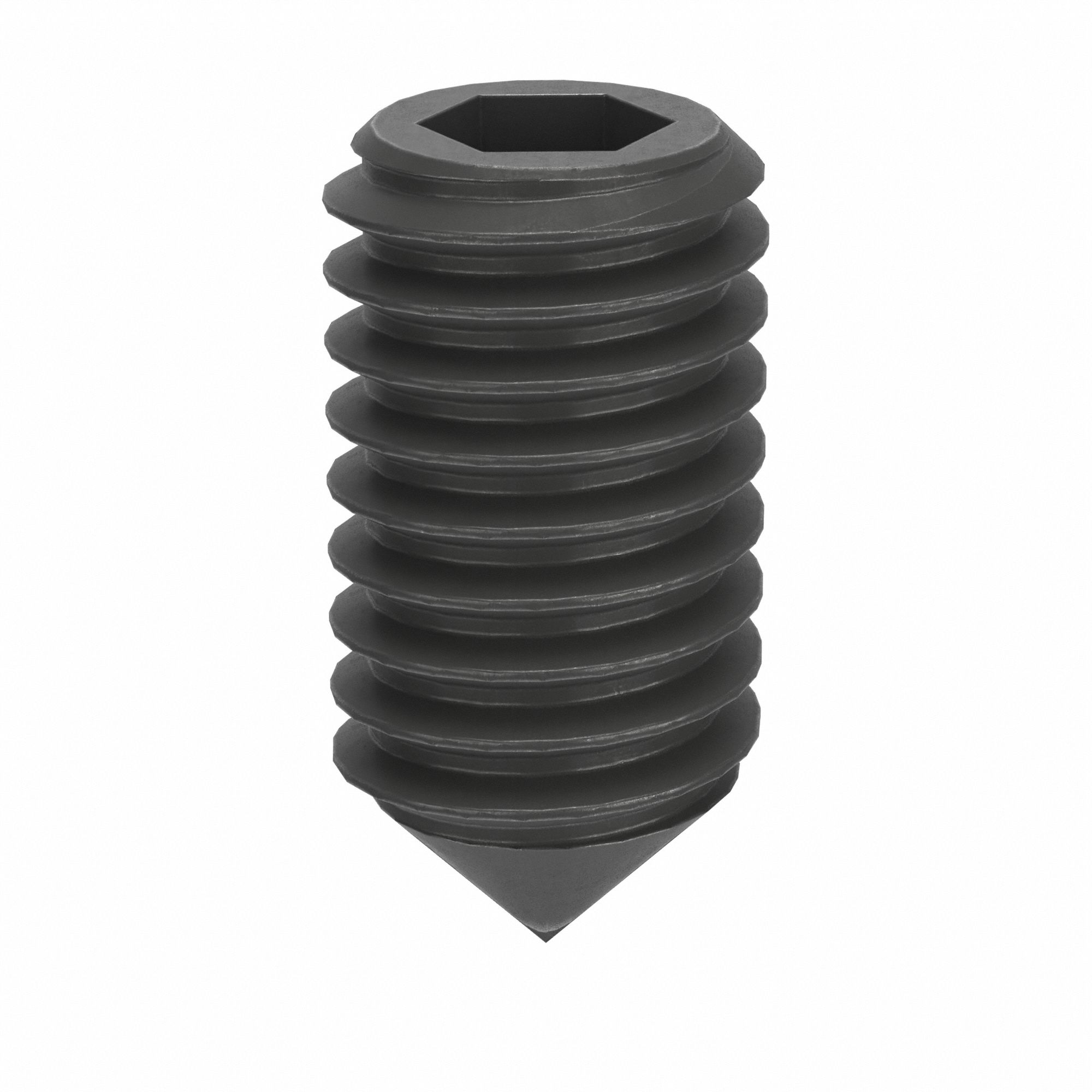 Socket Set Screw: M3x0.5 Thread Size, 6 mm Overall Lg, Cone pt, Steel, Black Oxide, Socket, 100 PK