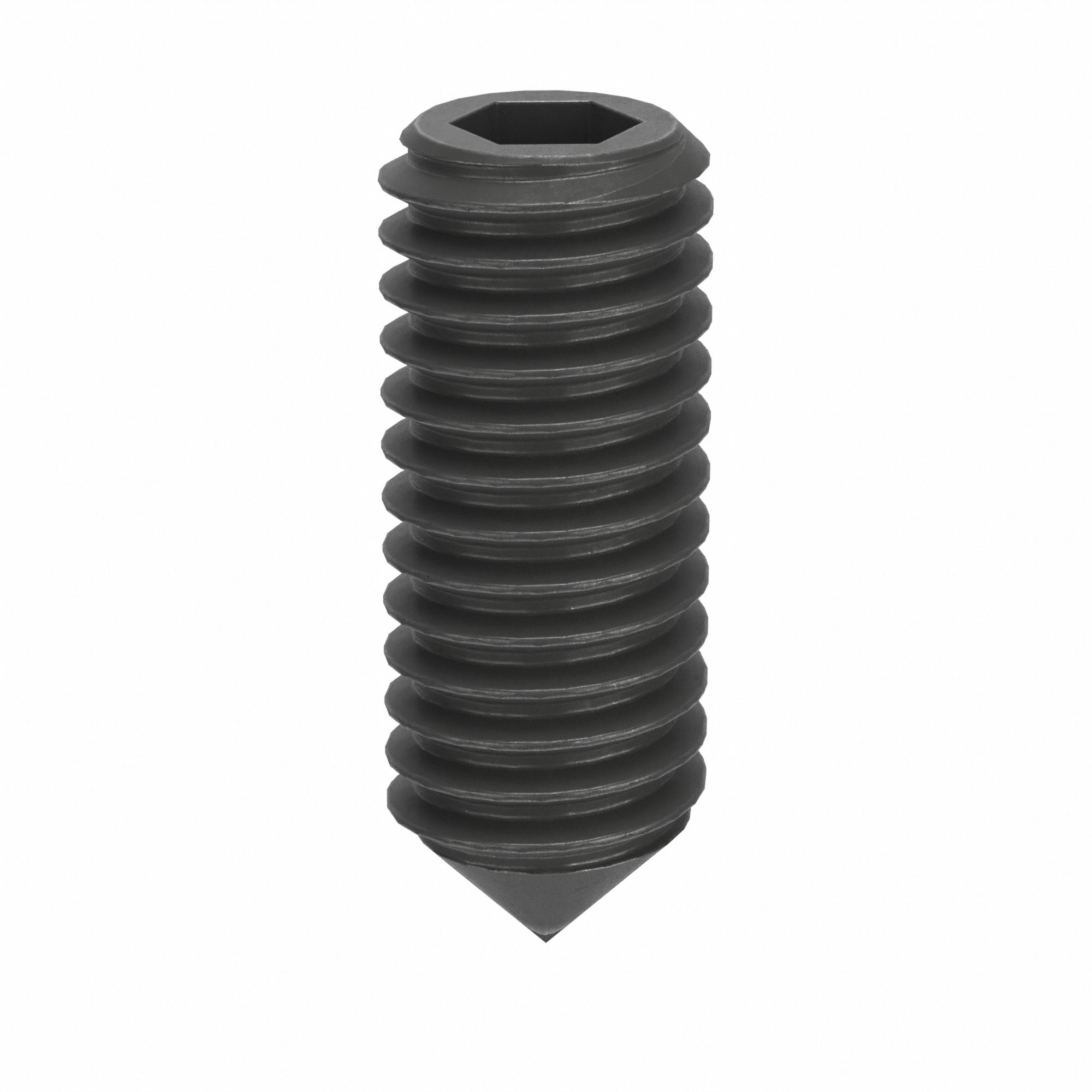 Socket Set Screw: M3x0.5 Thread Size, 8 mm Overall Lg, Cone pt, Steel, Black Oxide, Socket, 100 PK
