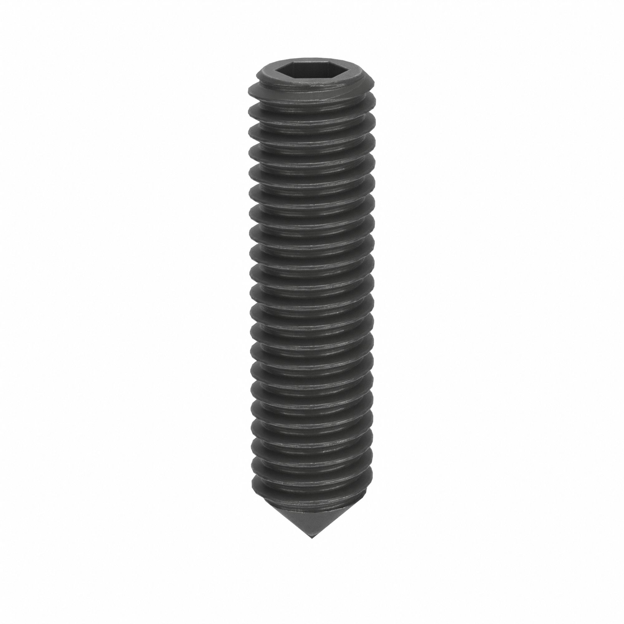 Socket Set Screw: M3x0.5 Thread Size, 12 mm Overall Lg, Cone pt, Steel, Black Oxide, Socket, 100 PK