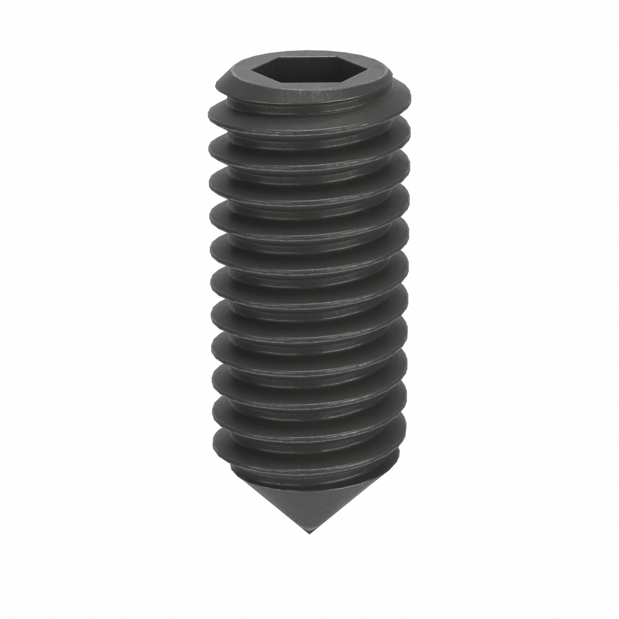Socket Set Screw: M4x0.7 Thread Size, 10 mm Overall Lg, Cone pt, Steel, Black Oxide, Socket, 100 PK