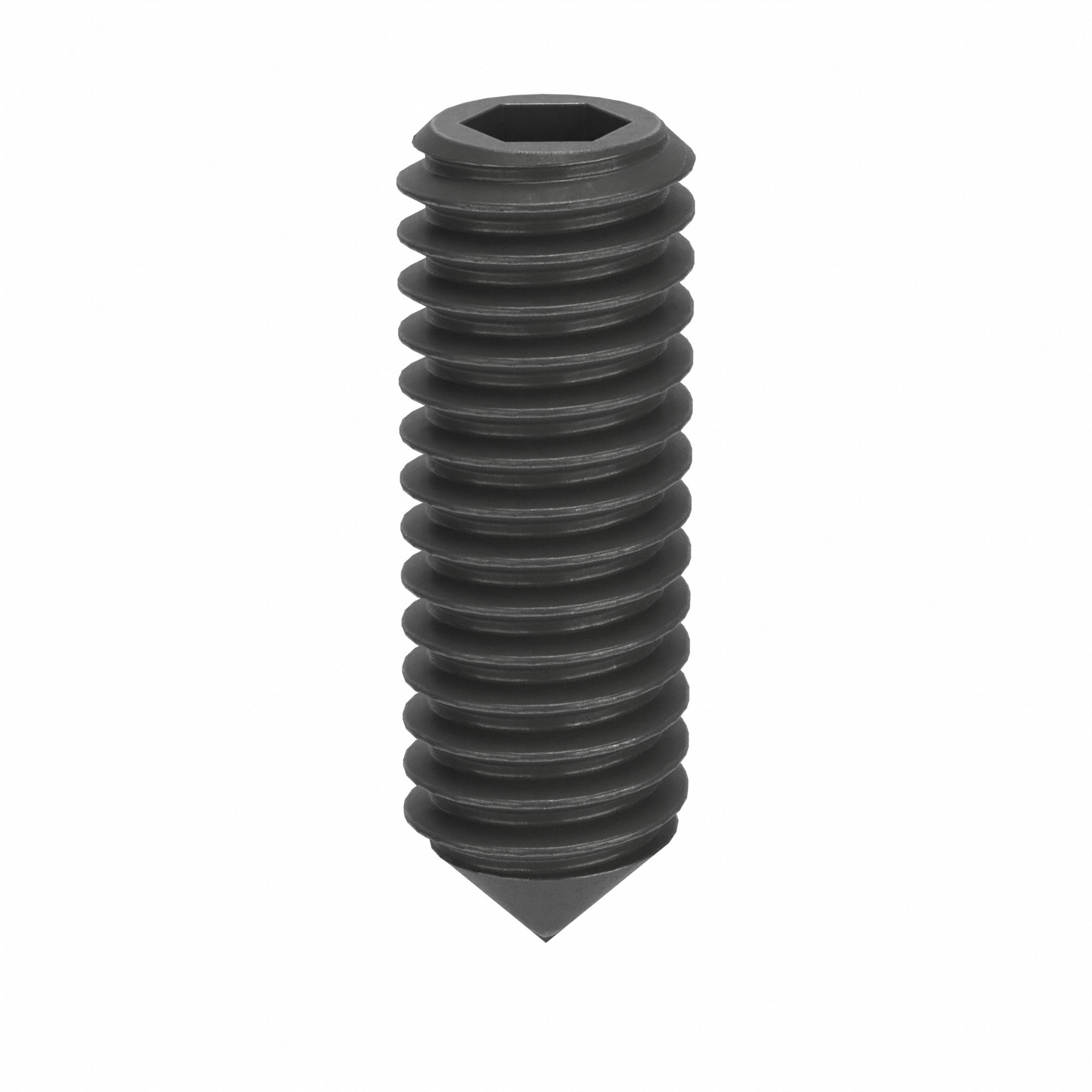 Socket Set Screw: M4x0.7 Thread Size, 12 mm Overall Lg, Cone pt, Steel, Black Oxide, Socket, 100 PK