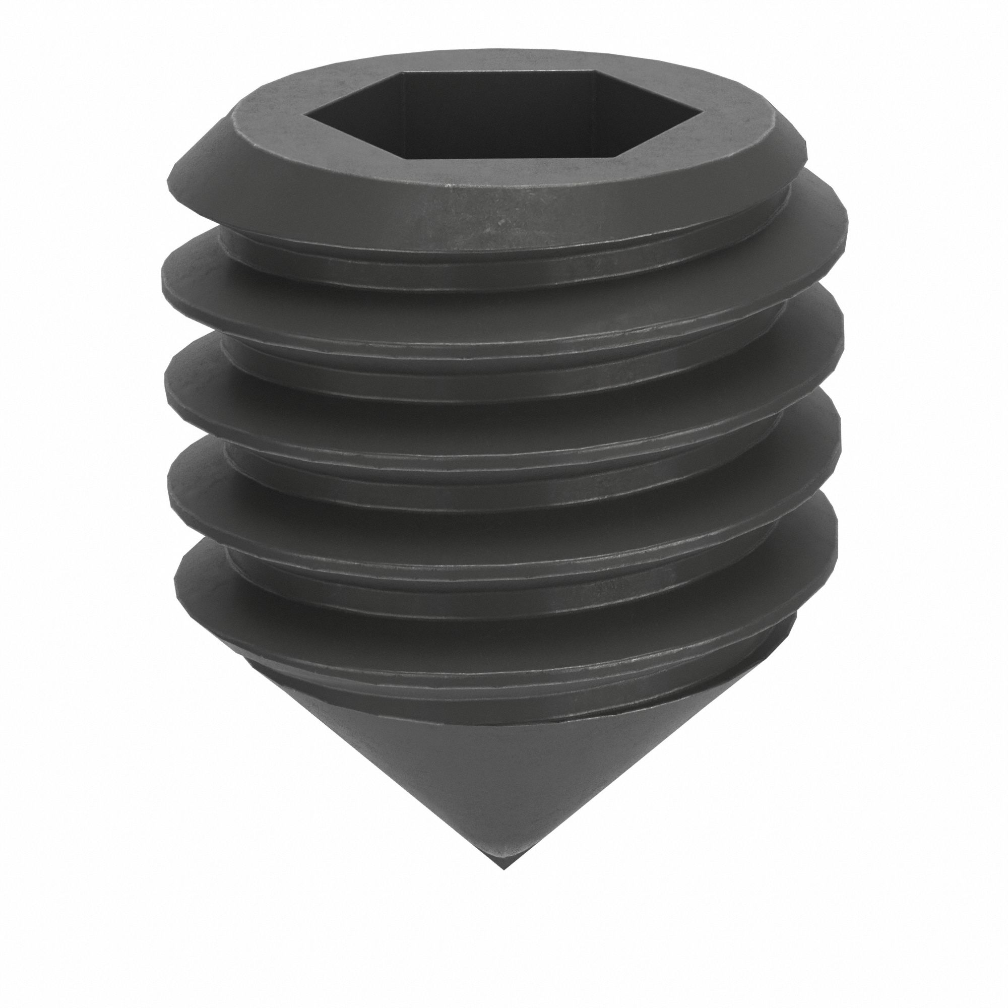 Socket Set Screw: M5x0.8 Thread Size, 6 mm Overall Lg, Cone pt, Steel, Black Oxide, Socket, 100 PK