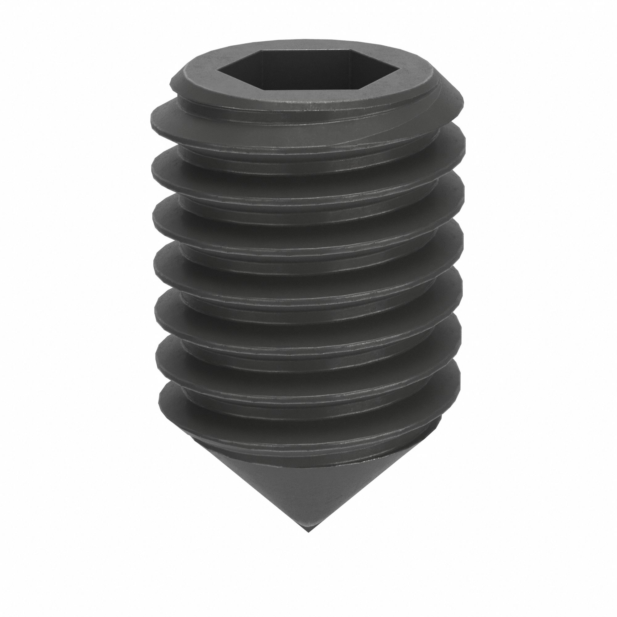 Socket Set Screw: M5x0.8 Thread Size, 8 mm Overall Lg, Cone pt, Steel, Black Oxide, Socket, 100 PK