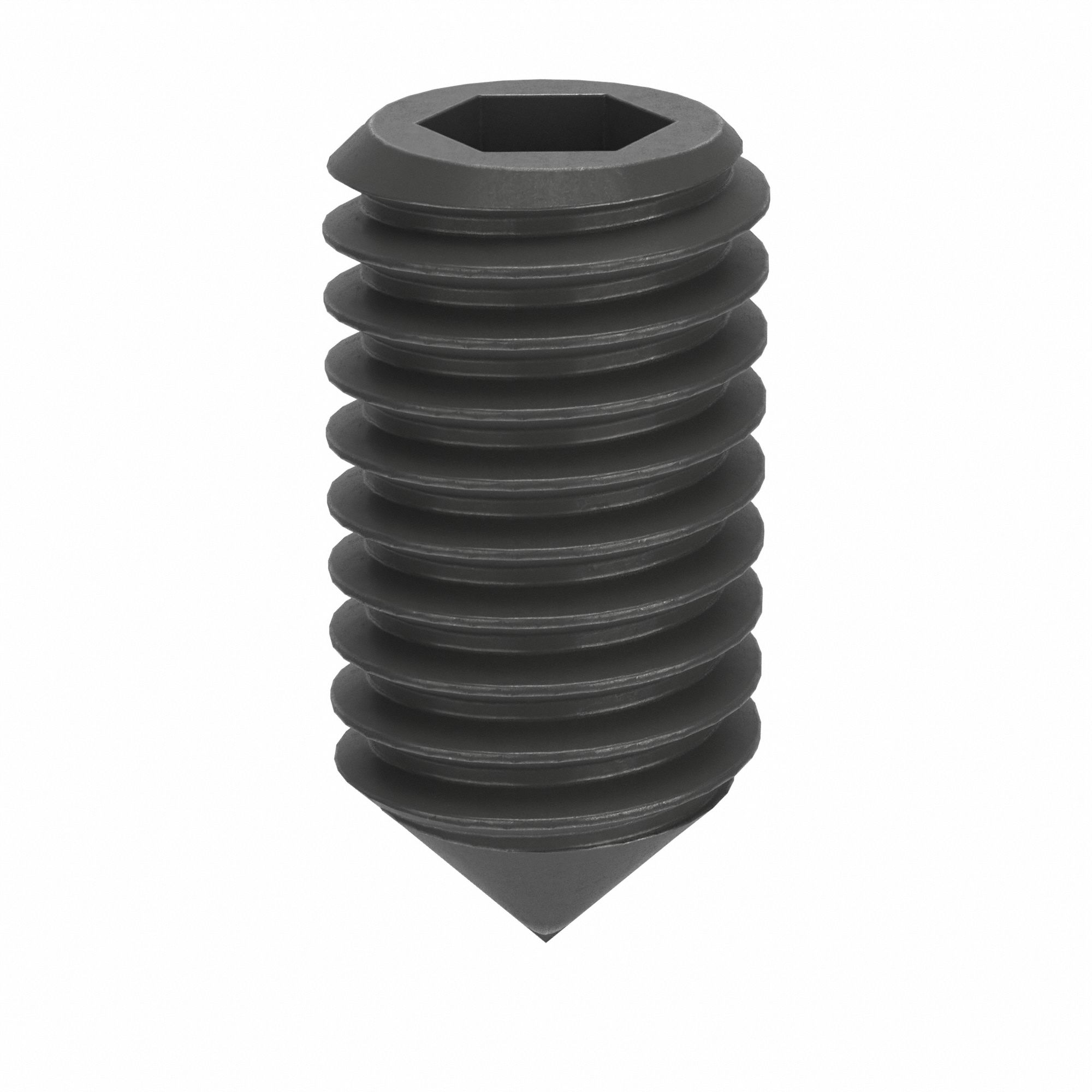 Socket Set Screw: M5x0.8 Thread Size, 10 mm Overall Lg, Cone pt, Steel, Black Oxide, Socket, 100 PK