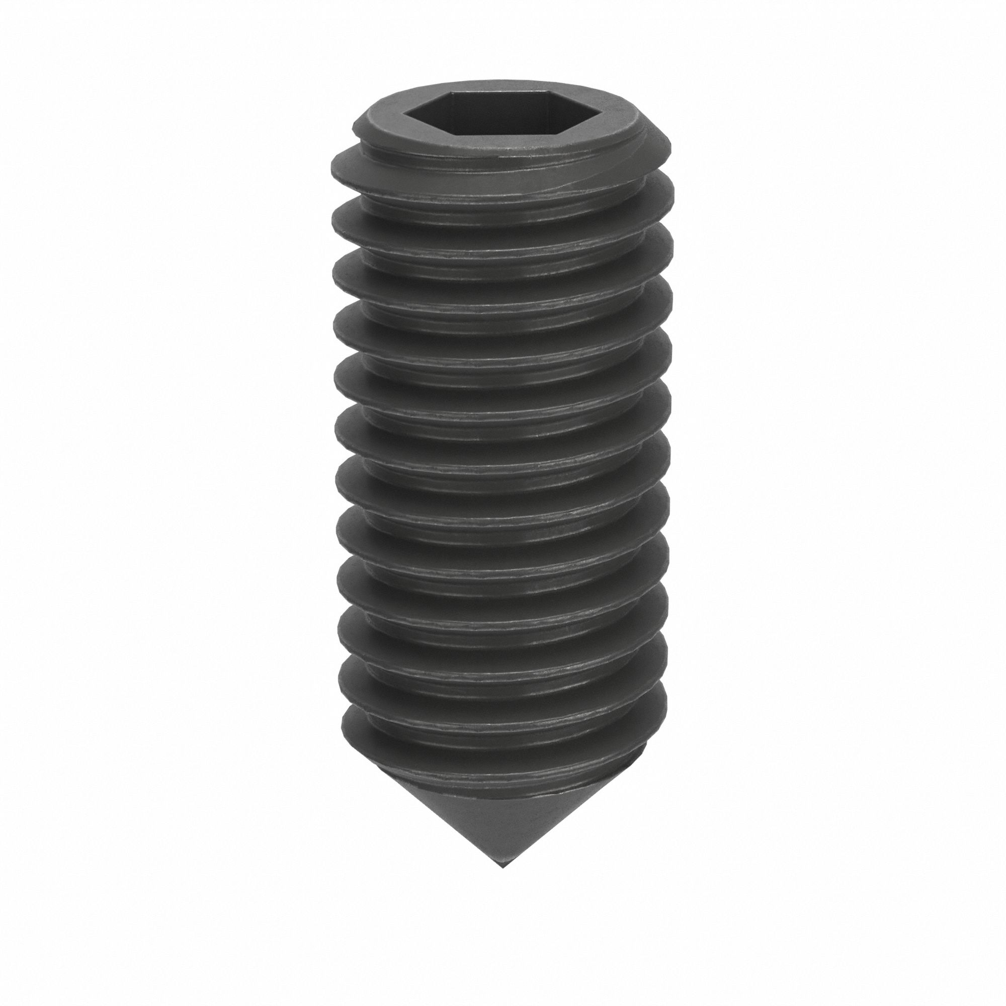 Socket Set Screw: M5x0.8 Thread Size, 12 mm Overall Lg, Cone pt, Steel, Black Oxide, Socket, 100 PK