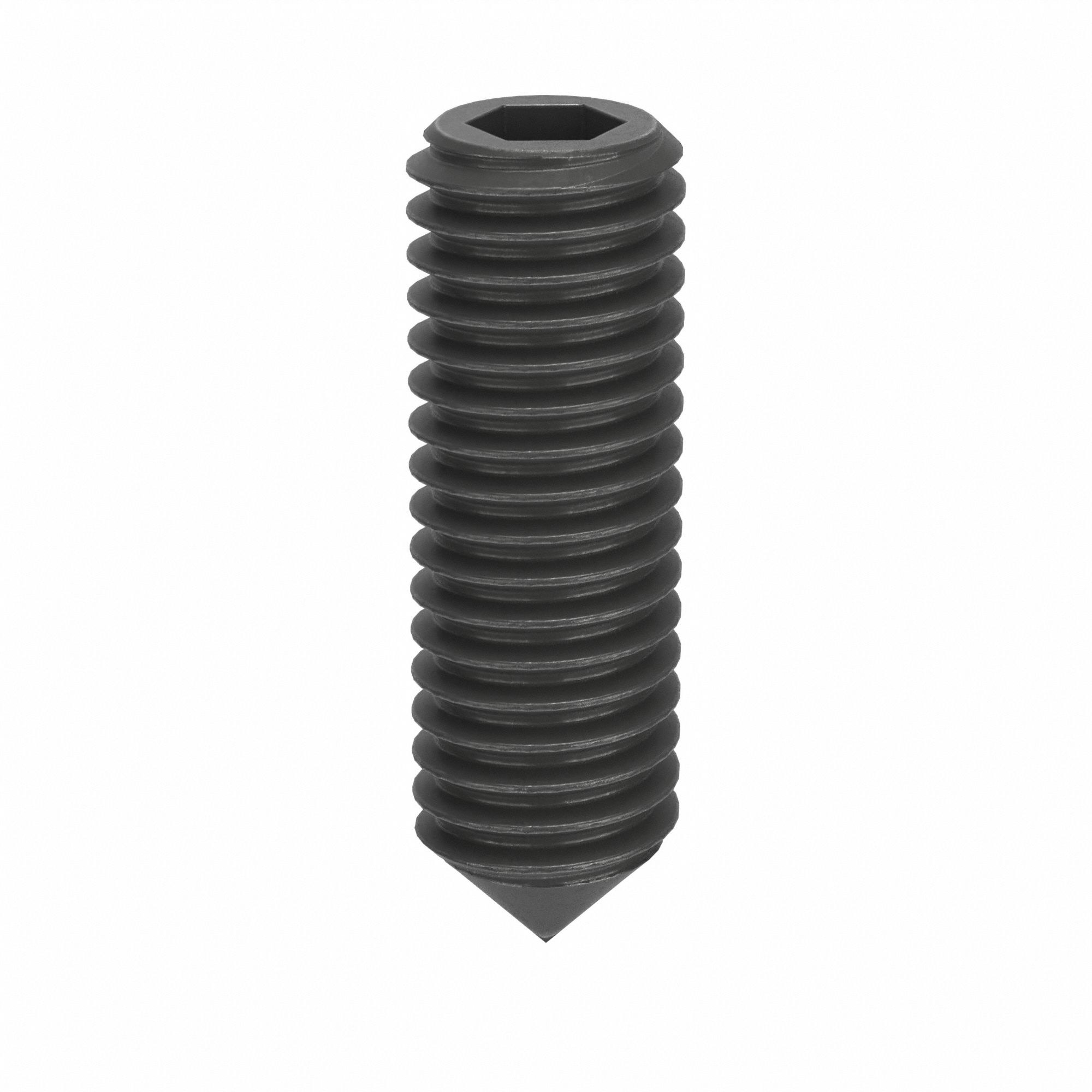 Socket Set Screw: M5x0.8 Thread Size, 16 mm Overall Lg, Cone pt, Steel, Black Oxide, Socket, 100 PK