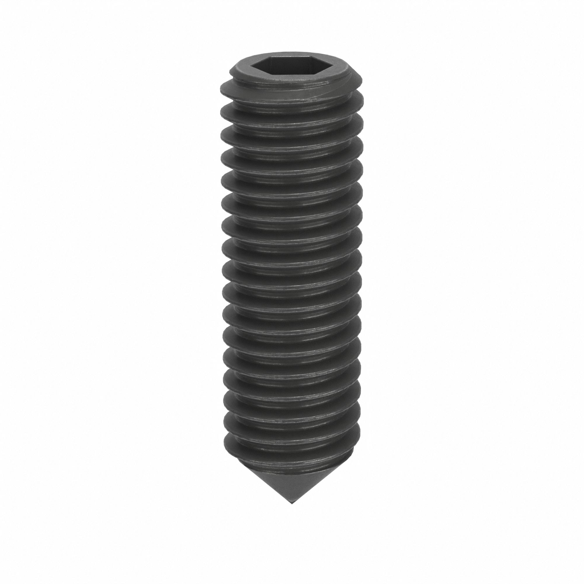 Socket Set Screw: M6x1 Thread Size, 20 mm Overall Lg, Cone pt, Steel, Black Oxide, Socket, 100 PK