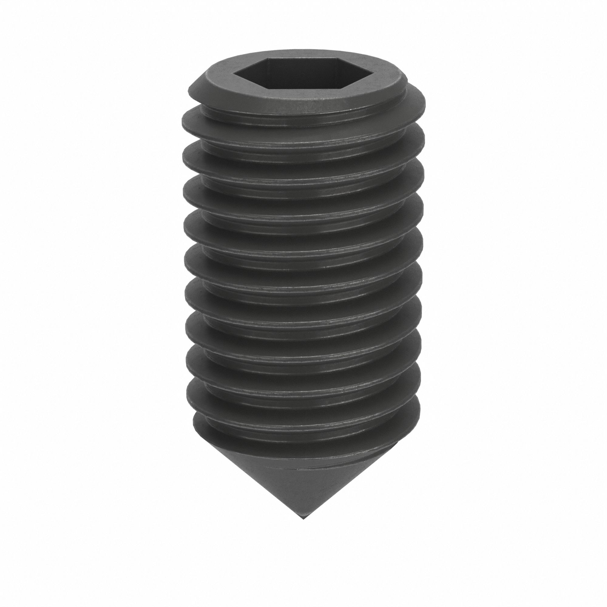 Socket Set Screw: M10x1.5 Thread Size, 20 mm Overall Lg, Cone pt, Steel, Black Oxide, Socket, 50 PK