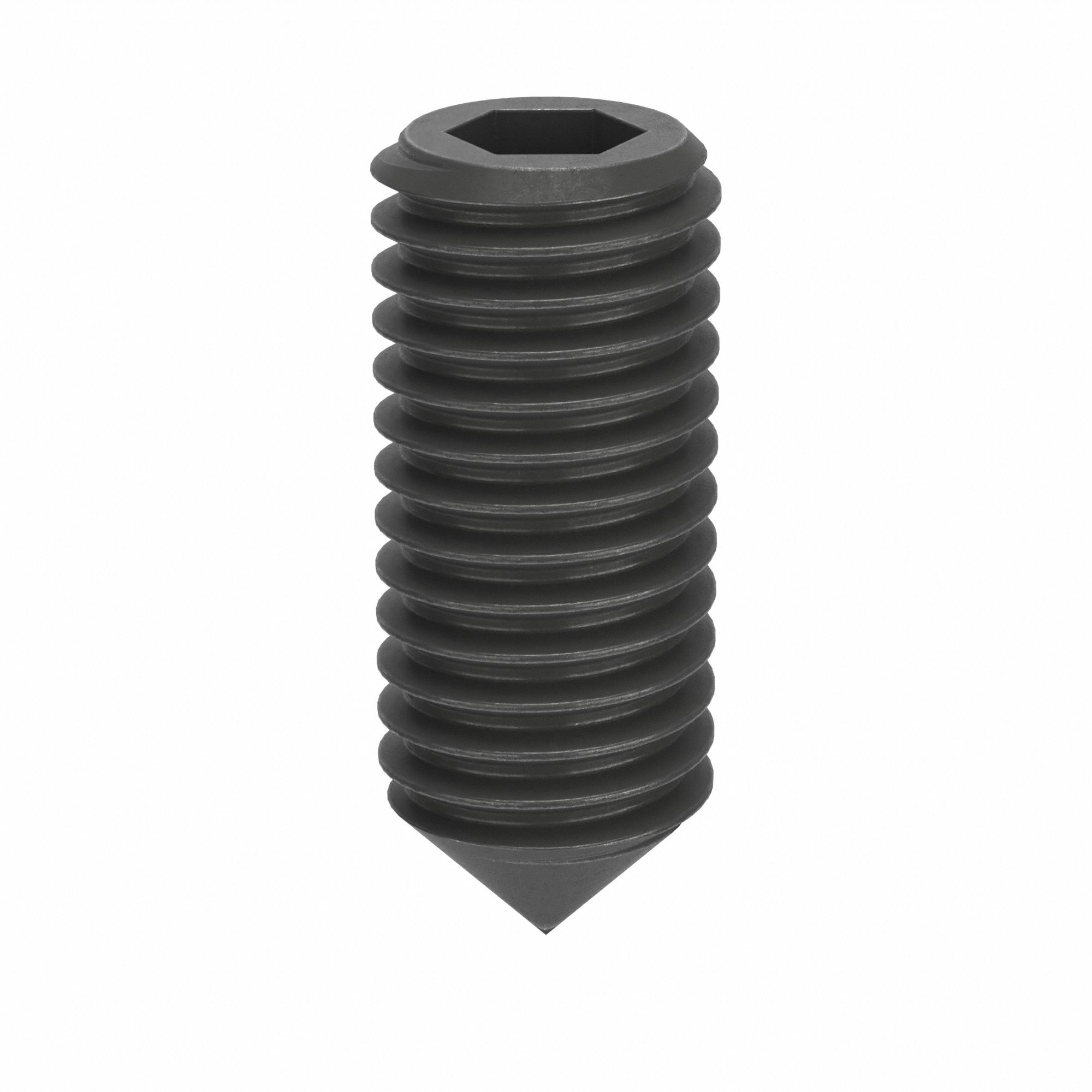 Socket Set Screw: M10x1.5 Thread Size, 25 mm Overall Lg, Cone pt, Steel, Black Oxide, Socket, 50 PK