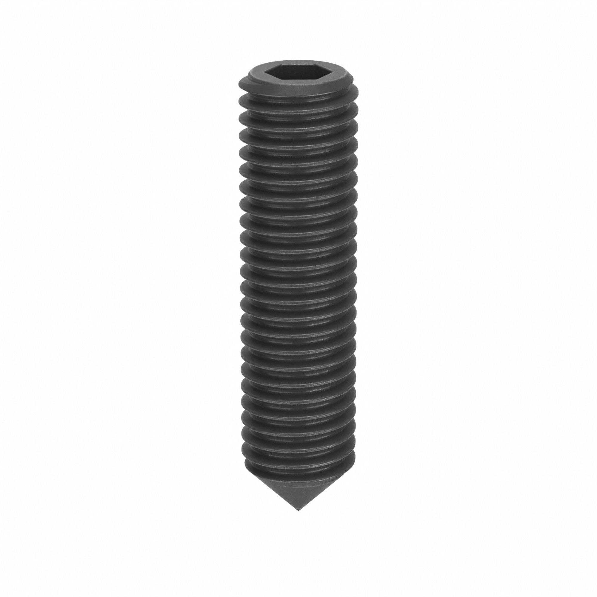 Socket Set Screw: M10x1.5 Thread Size, 40 mm Overall Lg, Cone pt, Steel, Black Oxide, Socket, 50 PK