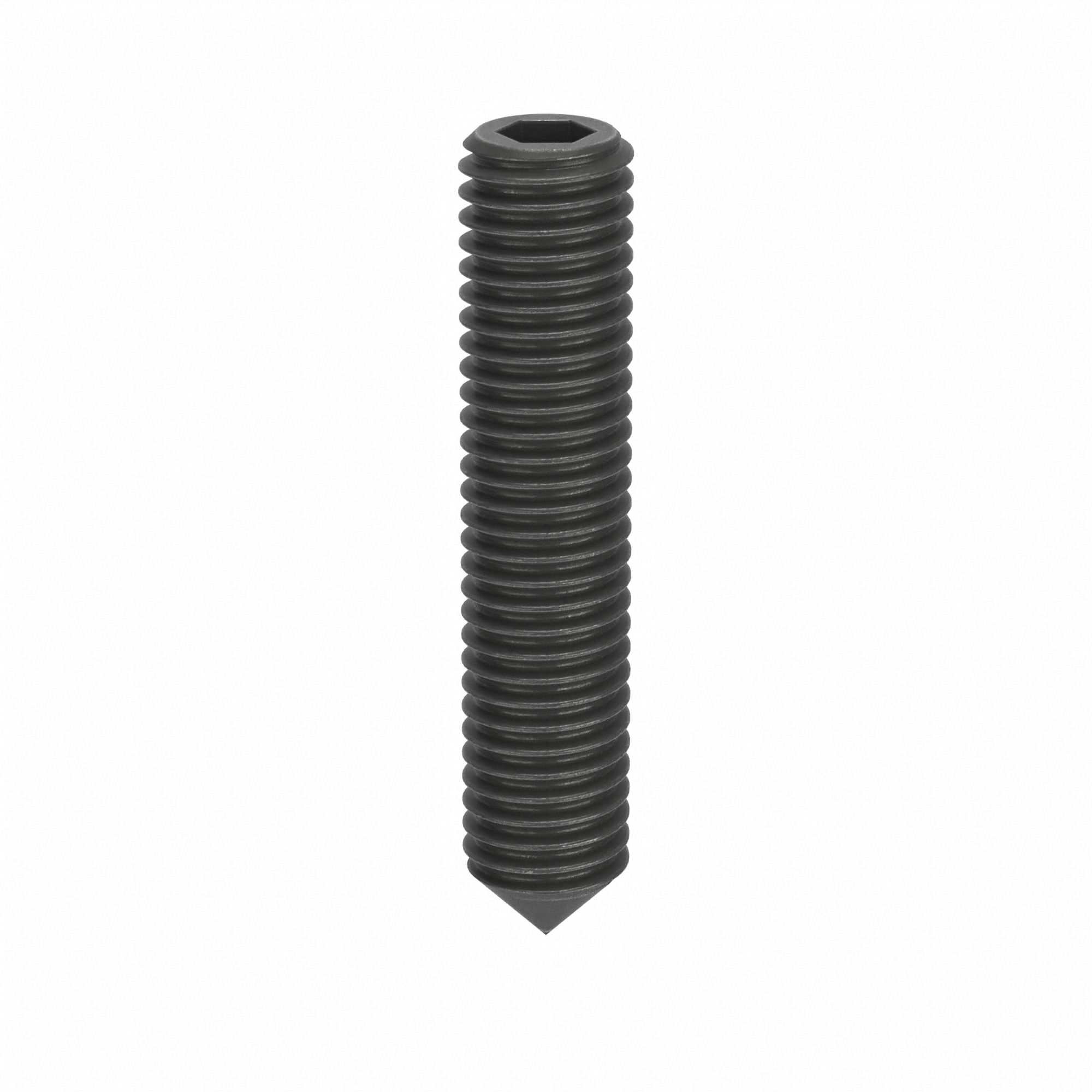 Socket Set Screw: M10x1.5 Thread Size, 50 mm Overall Lg, Cone pt, Steel, Black Oxide, Socket, 50 PK