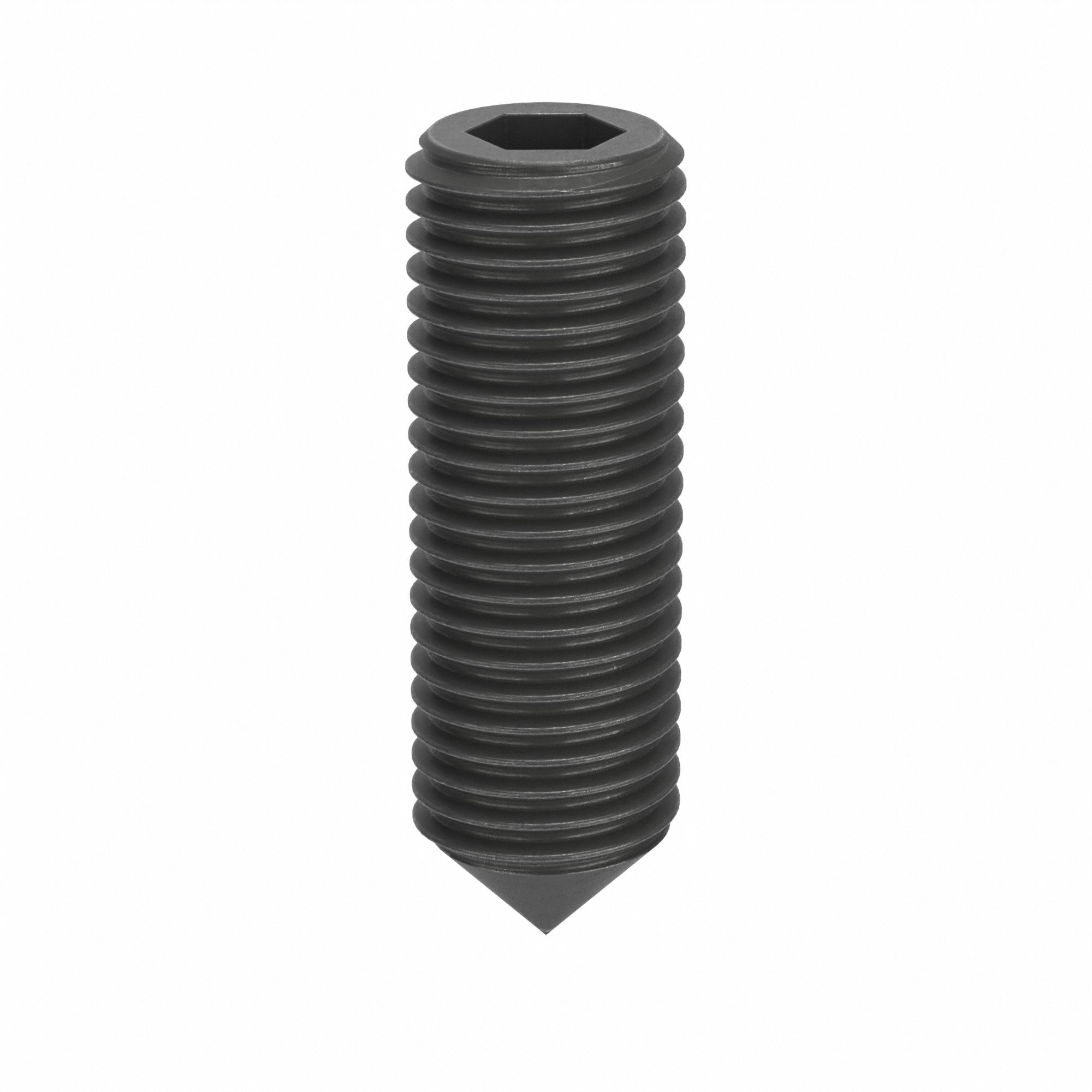 Socket Set Screw: M16x2 Thread Size, 50 mm Overall Lg, Cone pt, Steel, Black Oxide, Socket, 25 PK