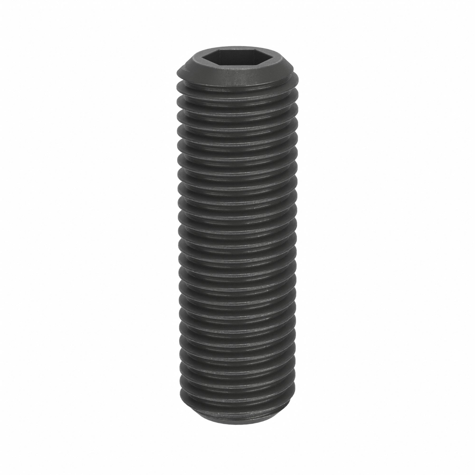 Socket Set Screw: M16x2 Thread Size, 50 mm Overall Lg, Flat pt, Steel, Black Oxide, Socket, 25 PK