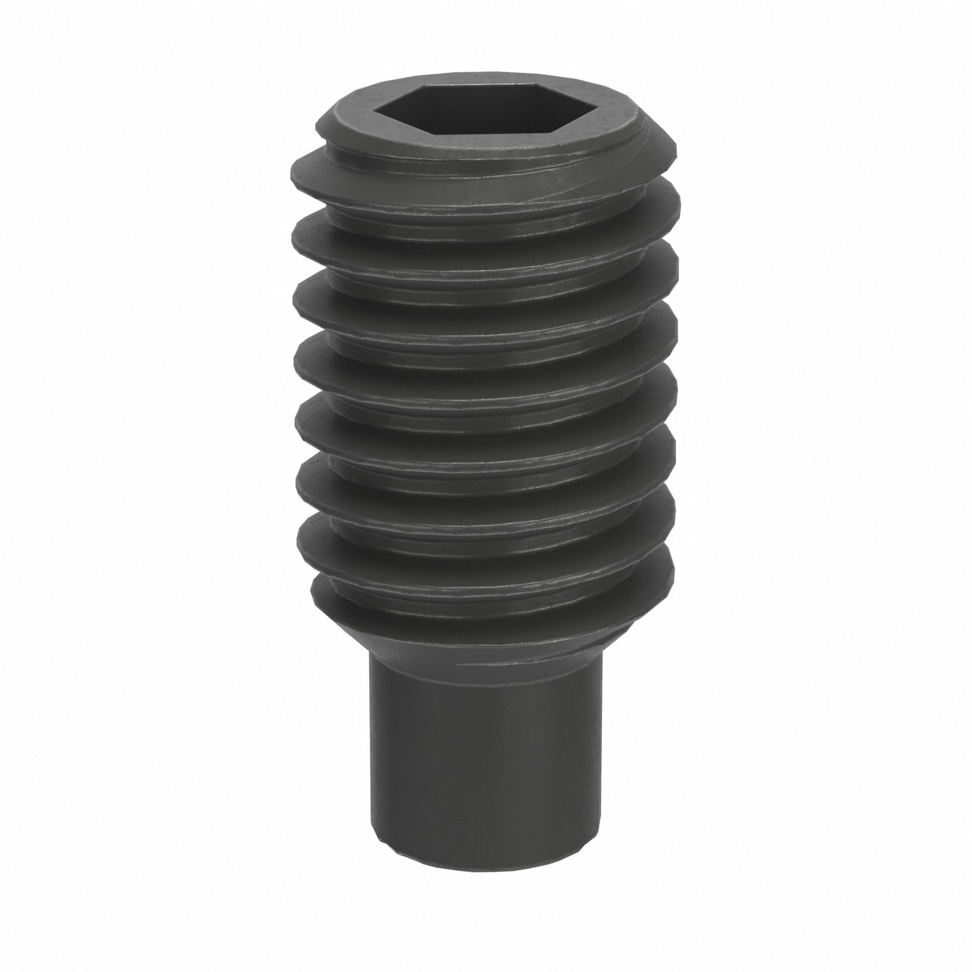 Socket Set Screw: M3x0.5 Thread Size, 6 mm Overall Lg, Dog pt, Steel, Black Oxide, Socket, 100 PK