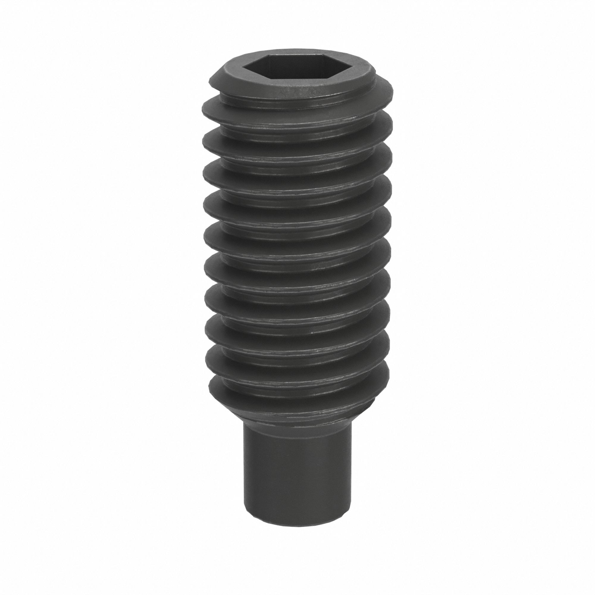 Socket Set Screw: M4x0.7 Thread Size, 10 mm Overall Lg, Dog pt, Steel, Black Oxide, Socket, 100 PK