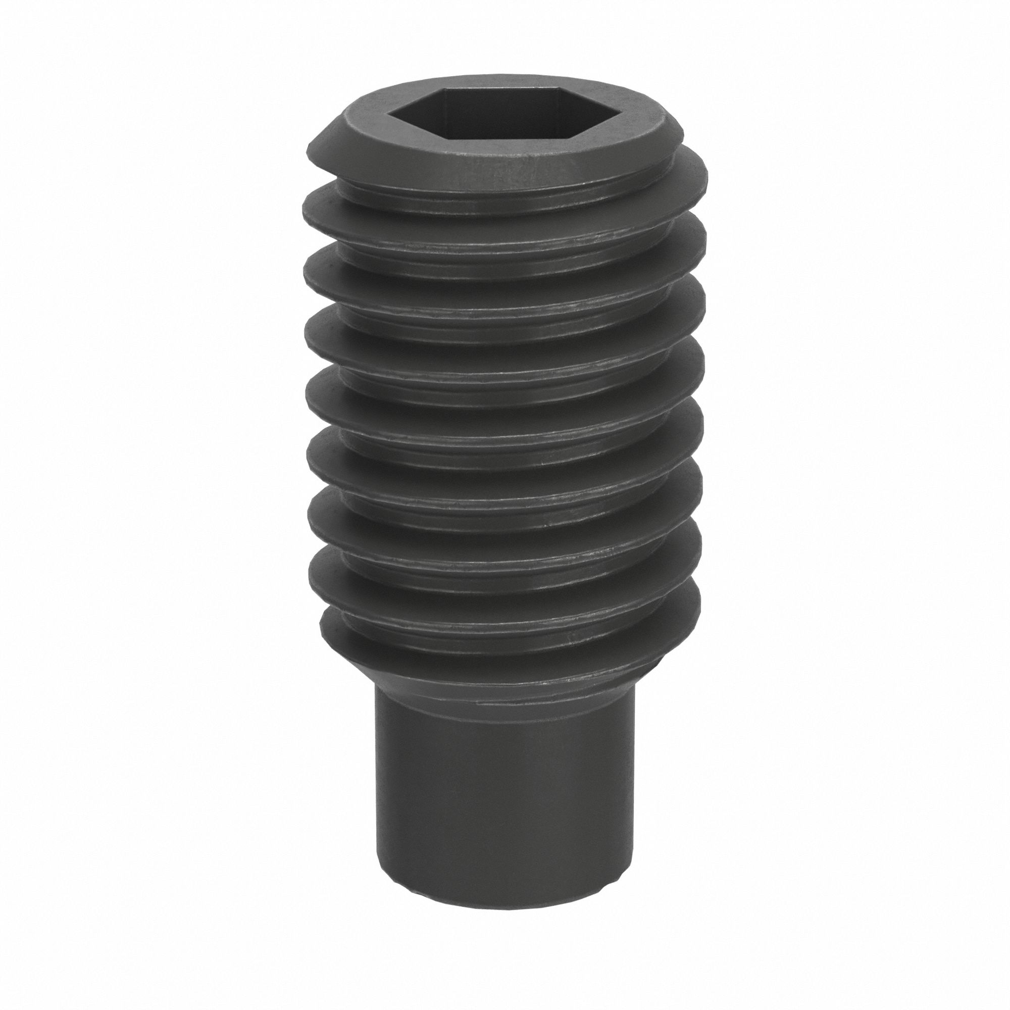 Socket Set Screw: M5x0.8 Thread Size, 10 mm Overall Lg, Dog pt, Steel, Black Oxide, Socket, 100 PK