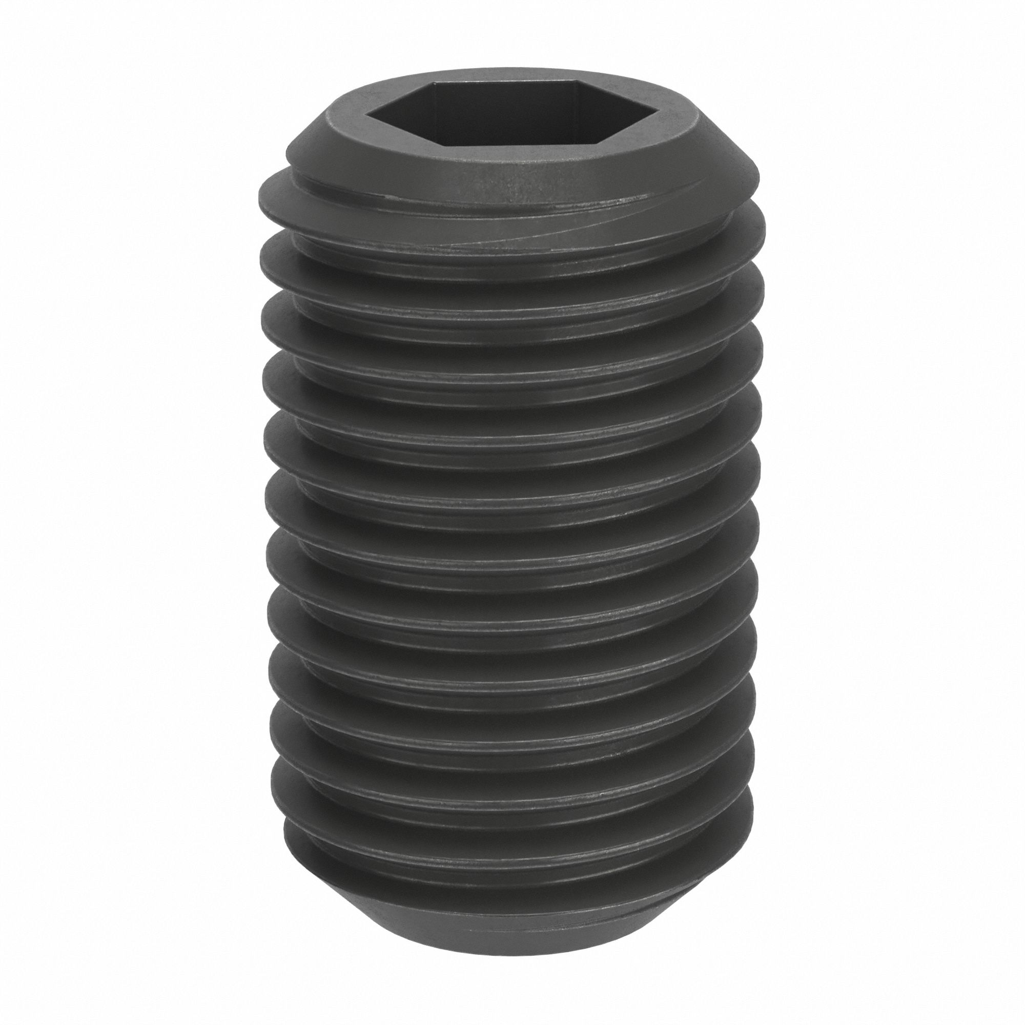 Socket Set Screw: M24x3 Thread Size, 40 mm Overall Lg, Cup pt, Steel, Black Oxide, Socket, 5 PK