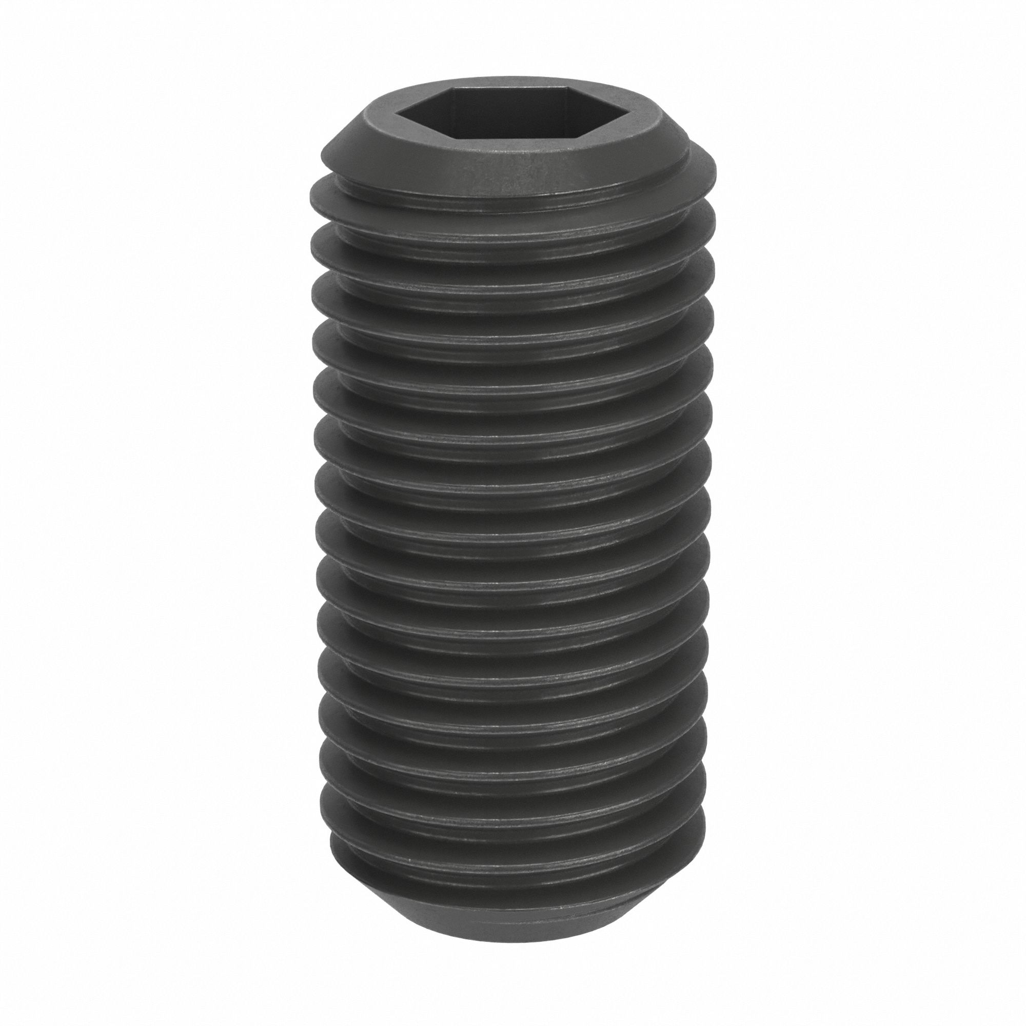 Socket Set Screw: M24x3 Thread Size, 50 mm Overall Lg, Cup pt, Steel, Black Oxide, Socket, 5 PK