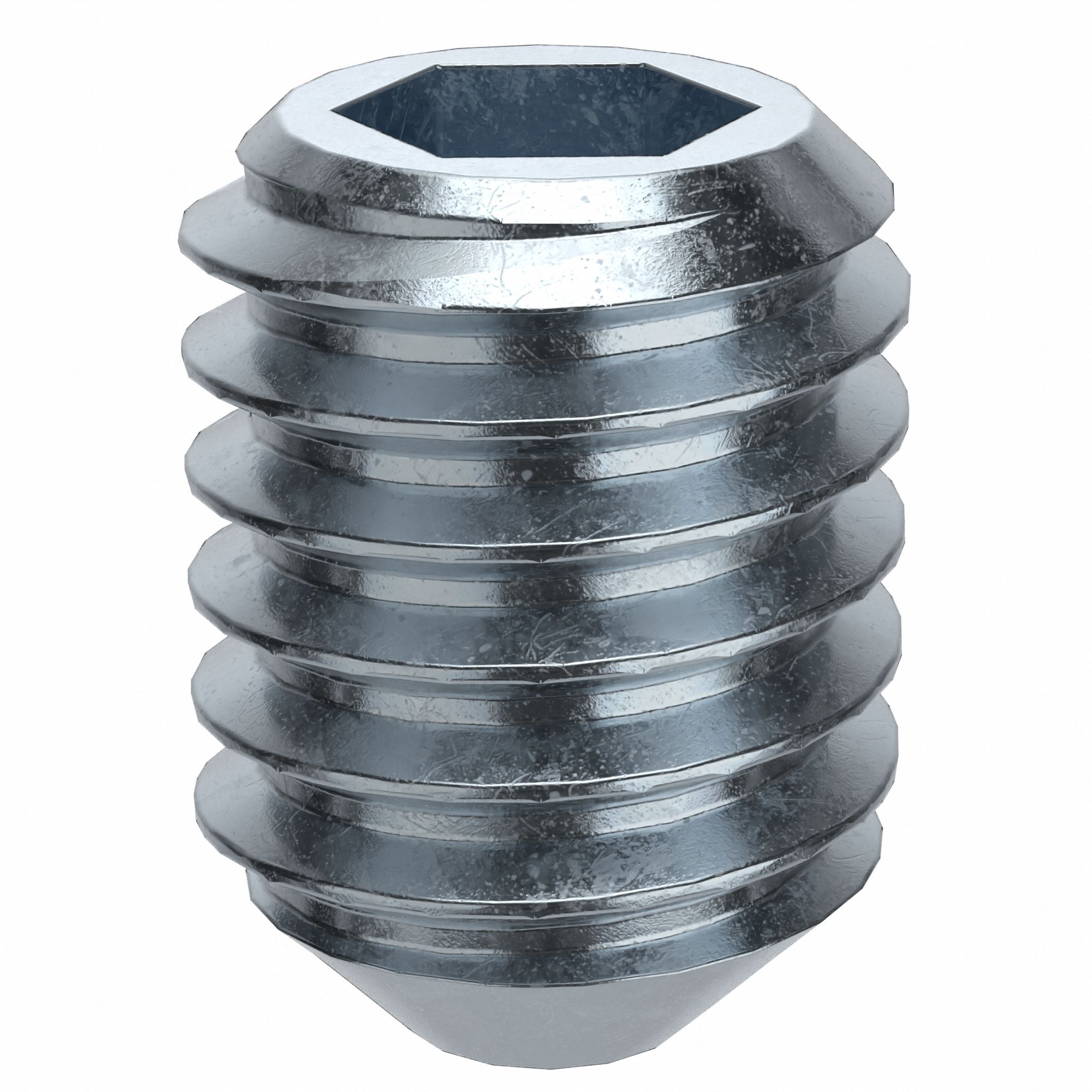 Socket Set Screw: M3x0.5 Thread Size, 4 mm Overall Lg, Cup pt, Steel, Zinc Plated, Socket, 100 PK