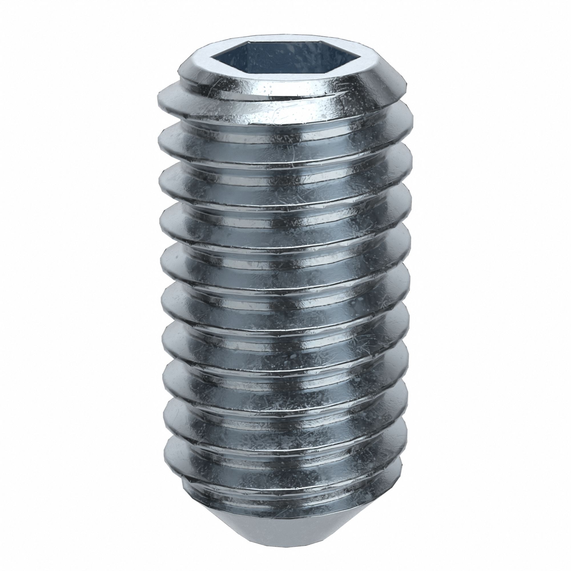 Socket Set Screw: M3x0.5 Thread Size, 6 mm Overall Lg, Cup pt, Steel, Zinc Plated, Socket, 100 PK