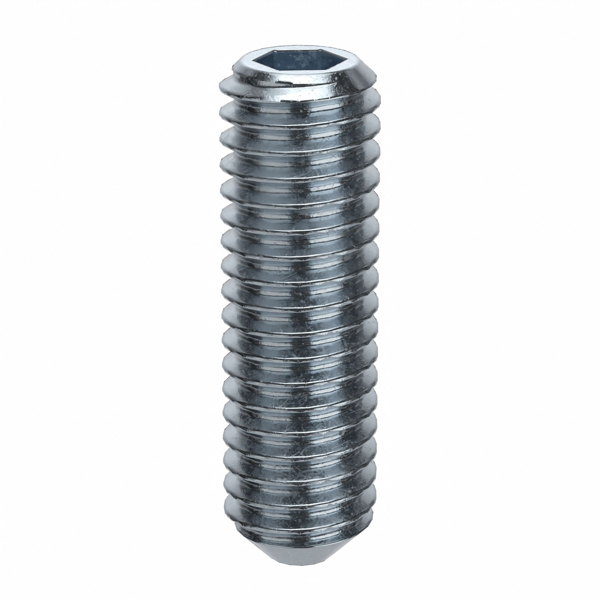 Socket Set Screw: M3x0.5 Thread Size, 10 mm Overall Lg, Cup pt, Steel, Zinc Plated, Socket, 100 PK