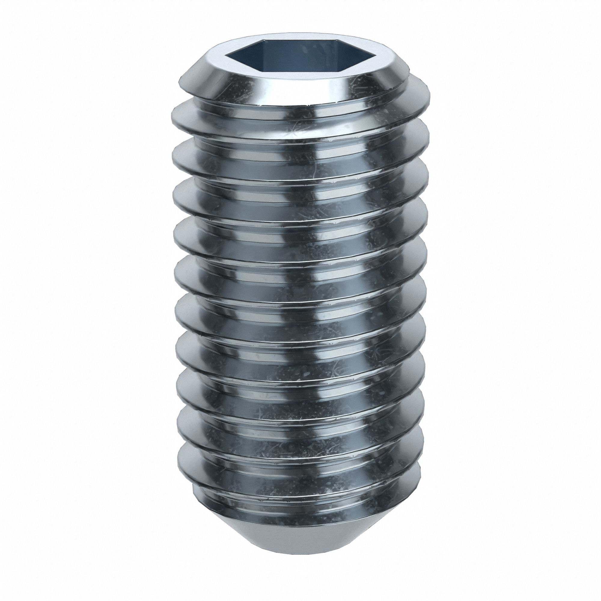 Socket Set Screw: M5x0.8 Thread Size, 10 mm Overall Lg, Cup pt, Alloy Steel, Zinc Plated, 100 PK