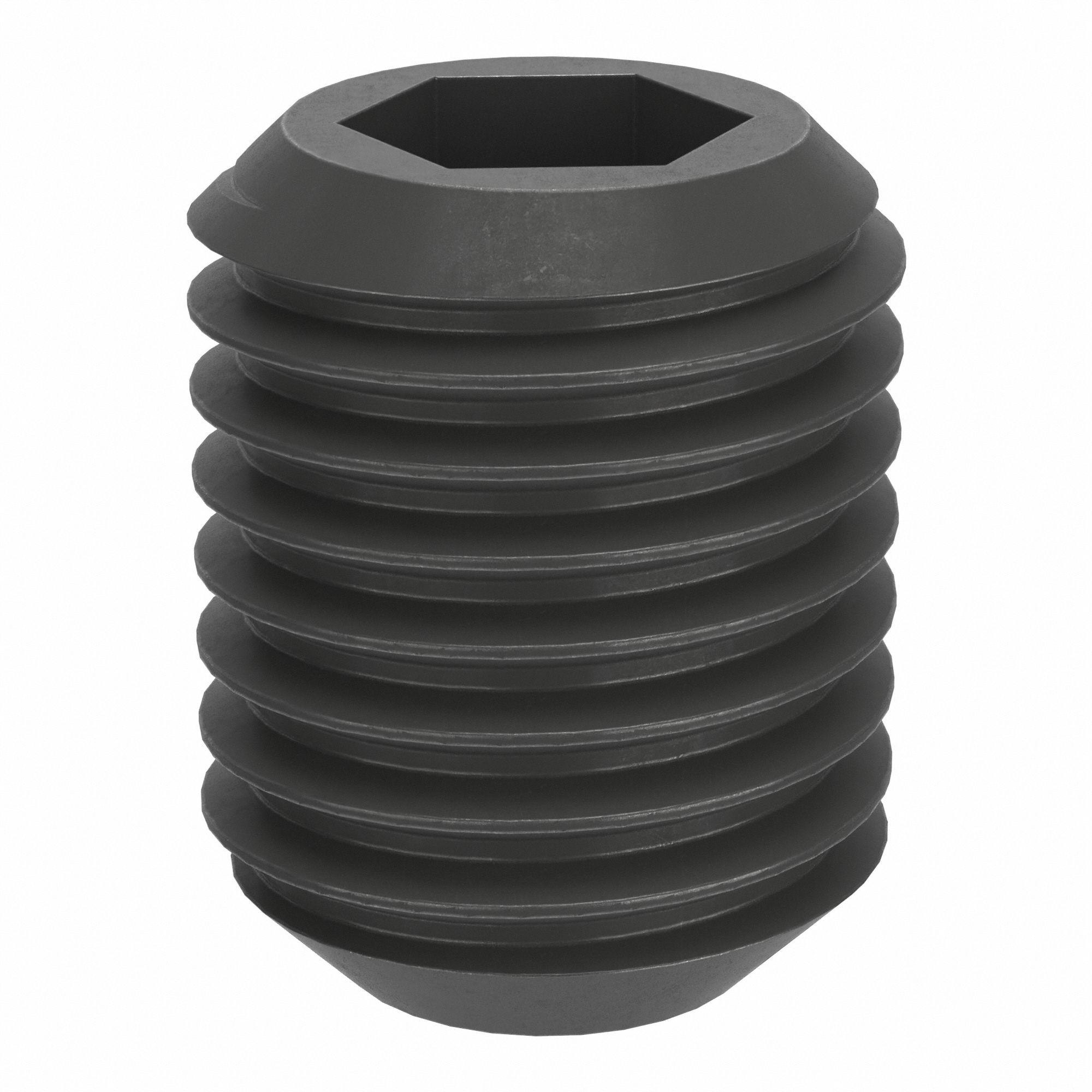 Socket Set Screw: M8x1 Thread Size, 10 mm Overall Lg, Cup pt, Steel, Black Oxide, Socket, 100 PK